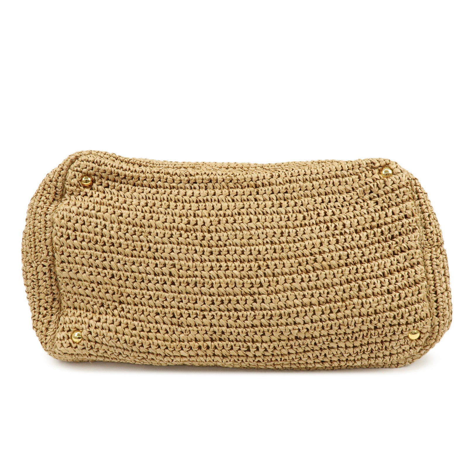 PRADA Triangle Logo Raffia Tote Bag Hand Bag Shoulder Bag Beige
