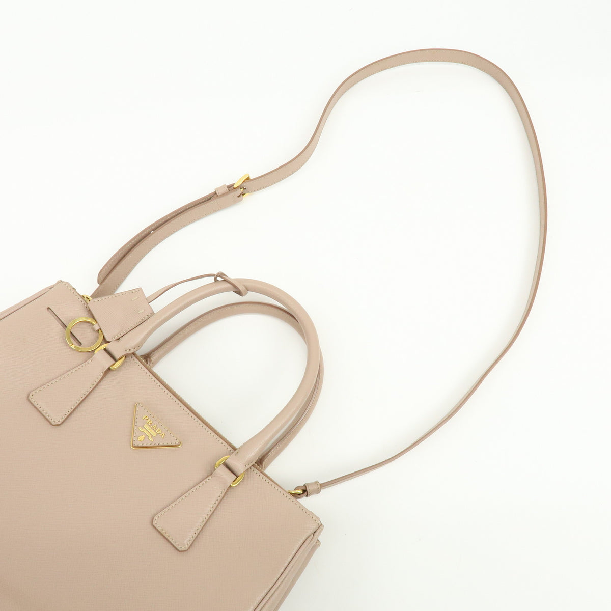 PRADA Triangle Logo Galleria Saffiano Leather 2Way Bag Beige BN1801