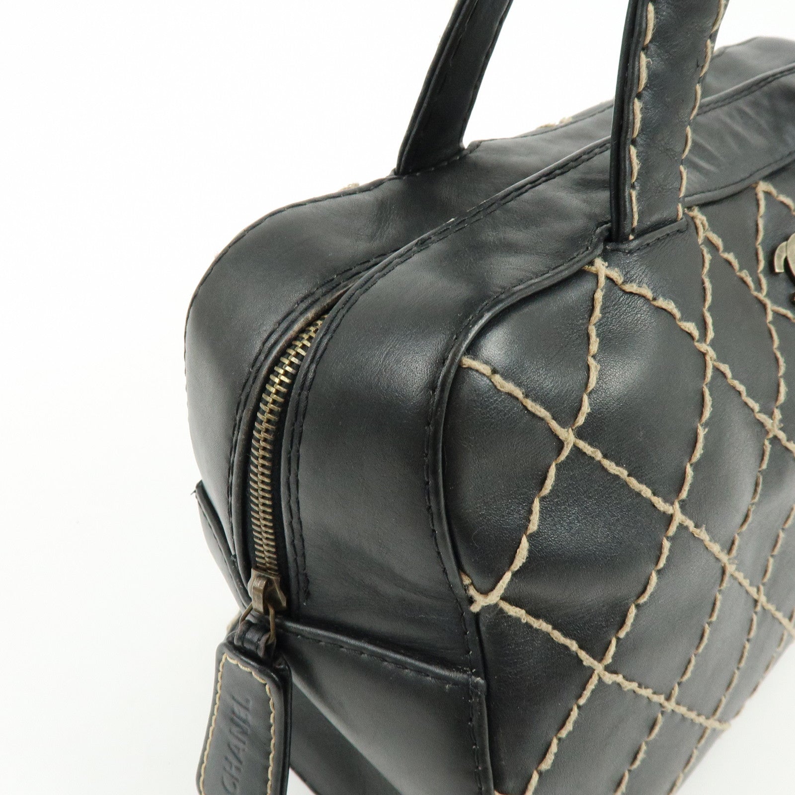 CHANEL Wild Stitch COCO Mark Calf Skin Hand Bag Boston Bag Black A14692