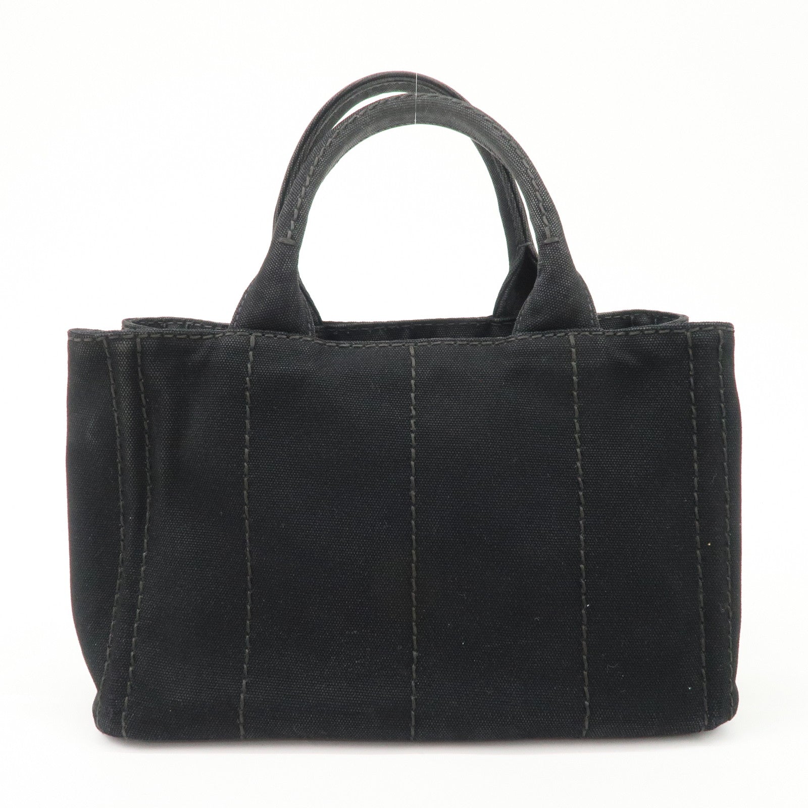 PRADA Logo Canapa Denim 2 Way Tote Bag Hand Bag Black B2642B Used