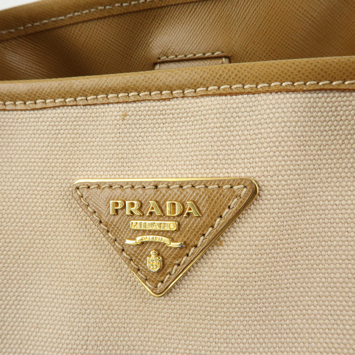 PRADA Triangle Logo Canapa City Canvas Saffiano Leather 2Way Bag Beige