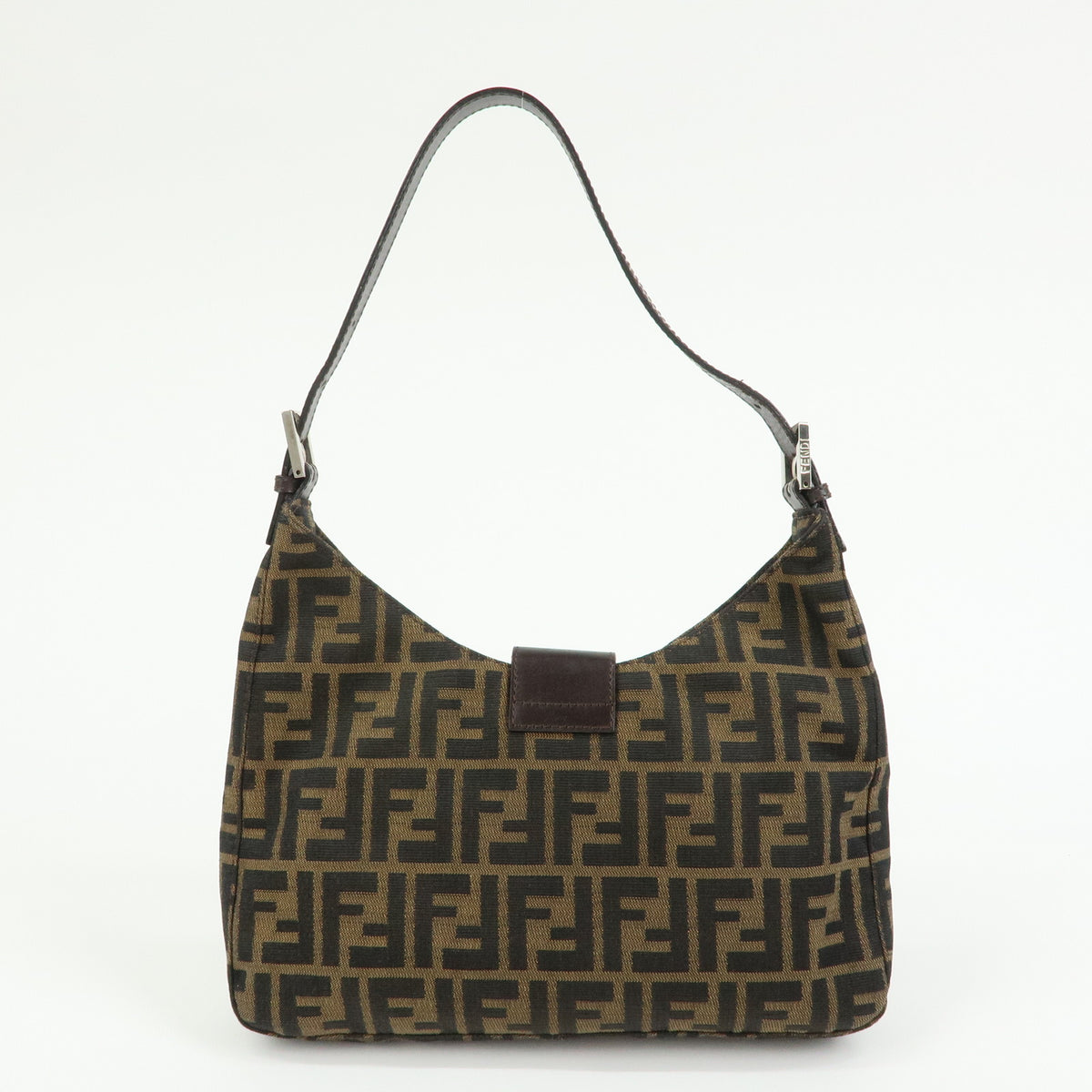FENDI Zucca Canvas Leather Shoulder Bag Hand Bag Black Brown 26569