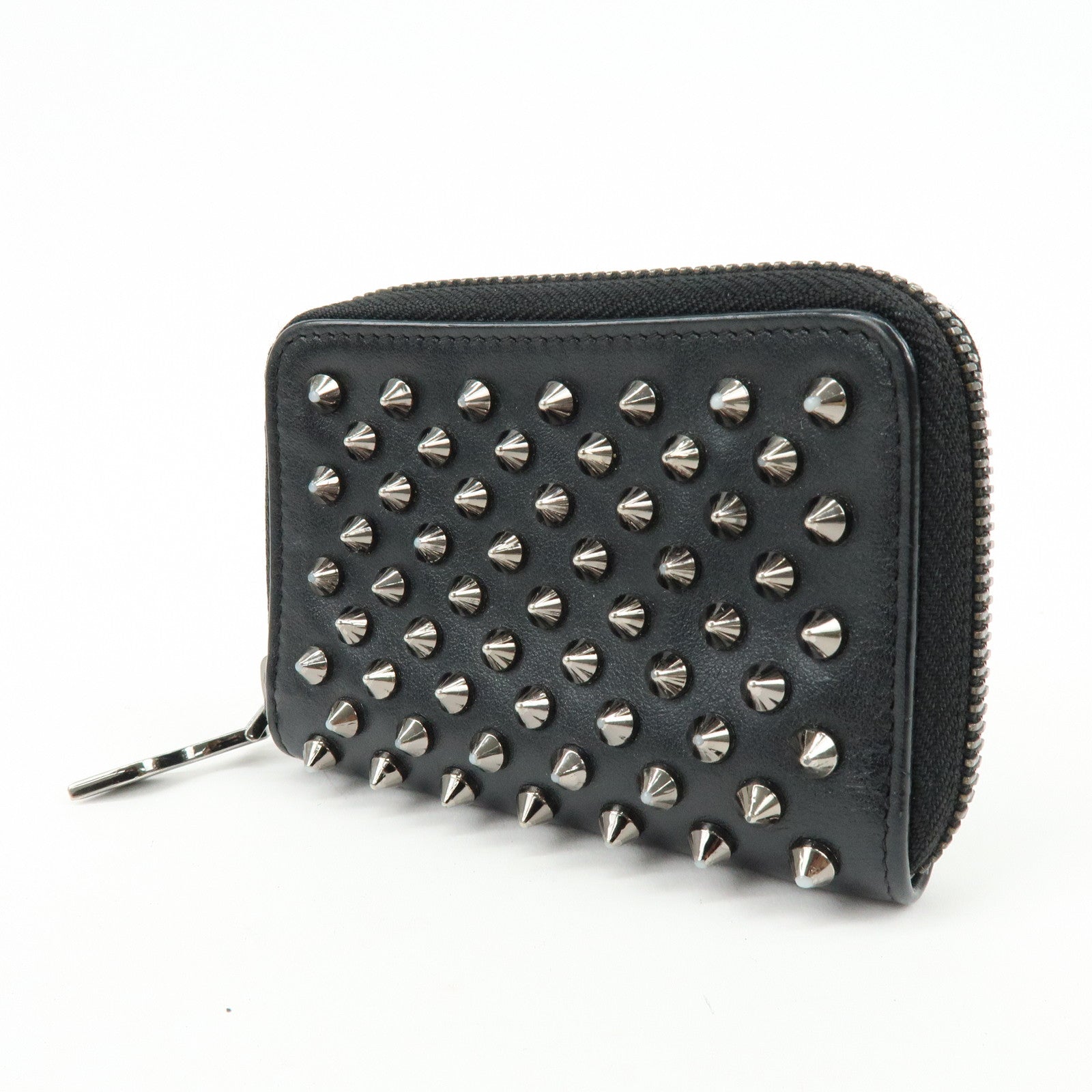 Christian Louboutin Studs Leather Round Zippy Compact Wallet Black