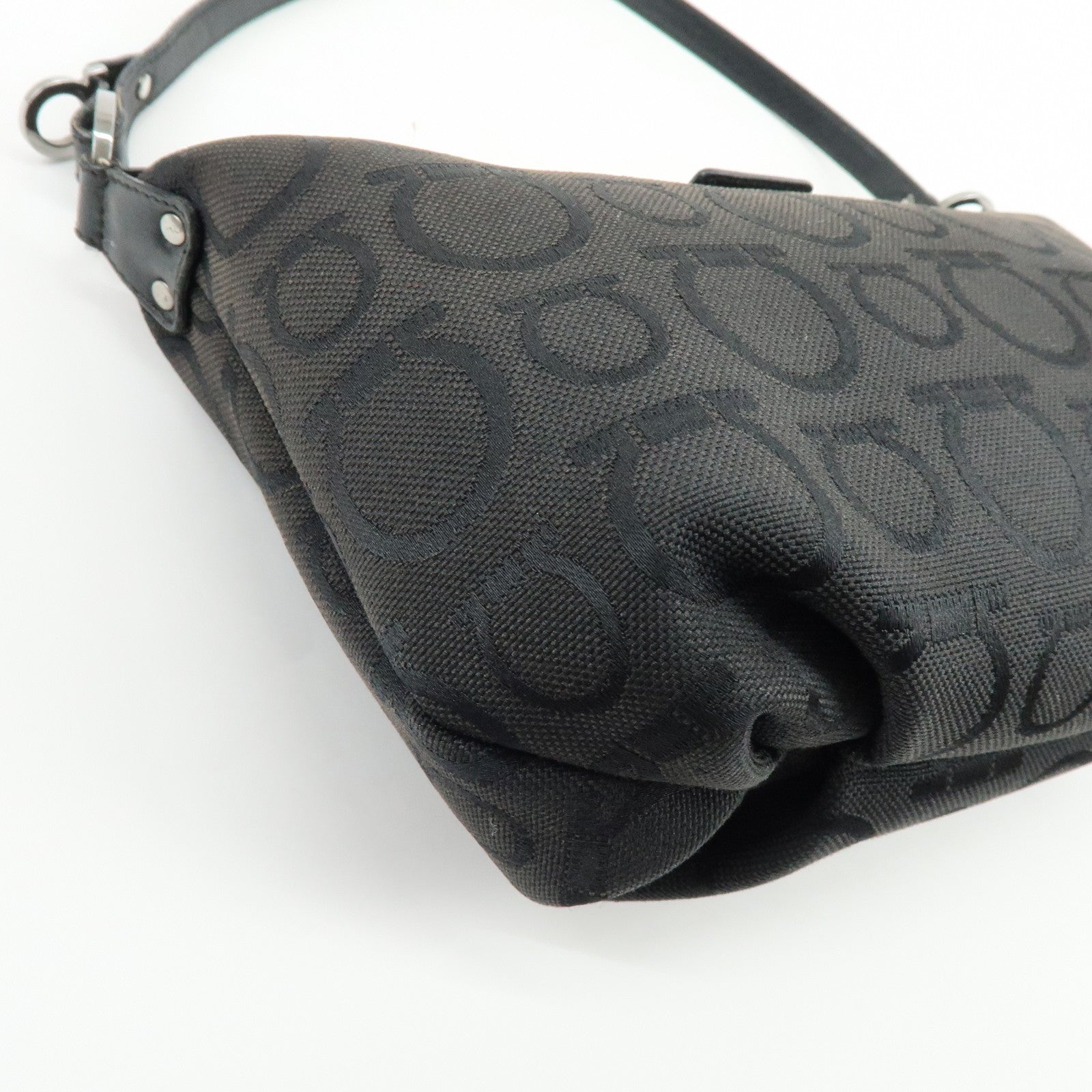 Ferragamo Gancini Canvas Leather Hand Bag Accessory Pouch Black