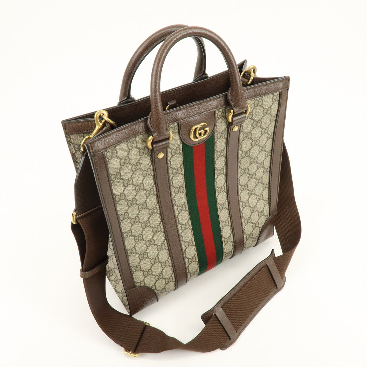 GUCCI Sherry Ophidia GG Supreme Leather 2Way Shoulder Bag Brown 724685