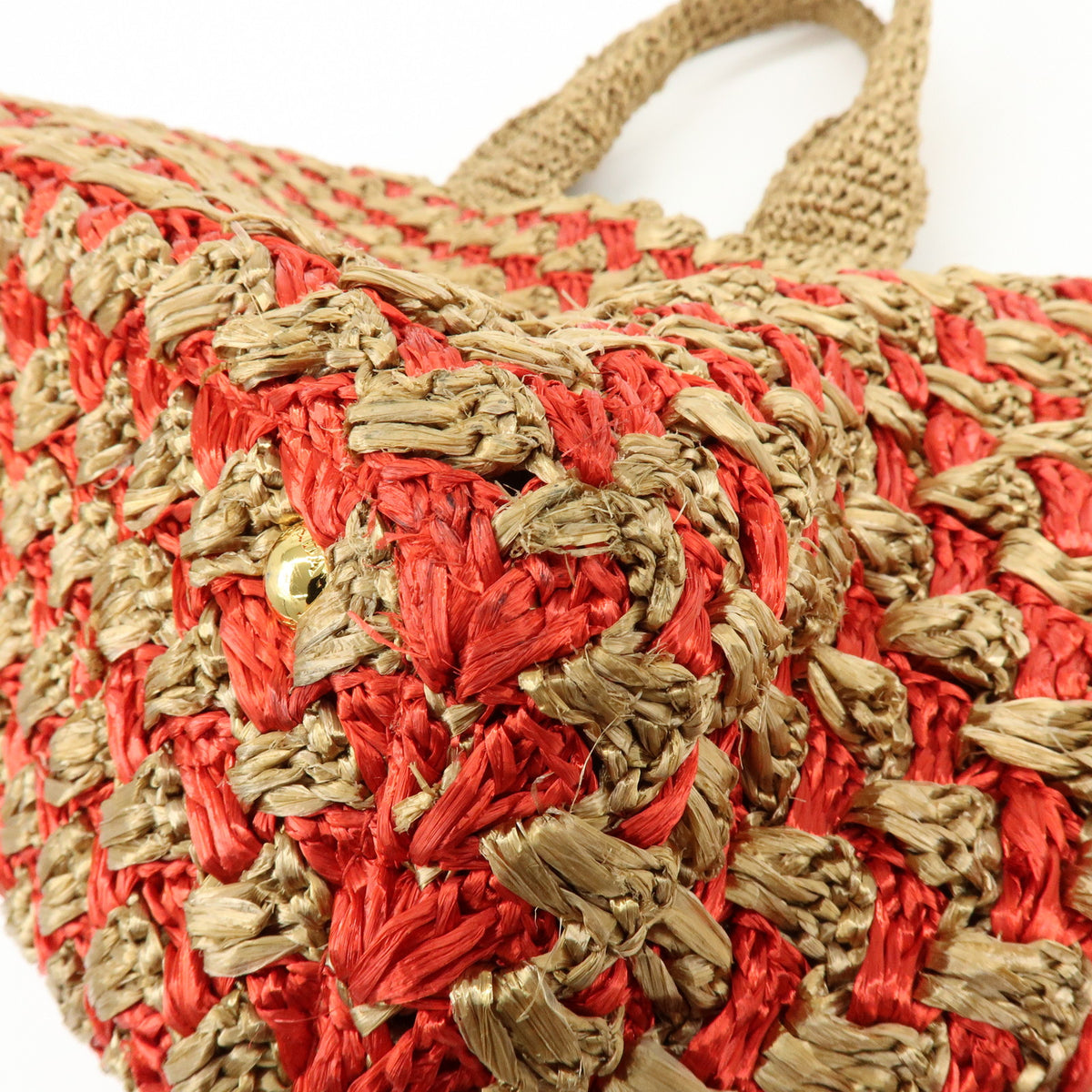 PRADA Canapa Large Triangle Logo Raffia Tote Bag Natural Red BN2302