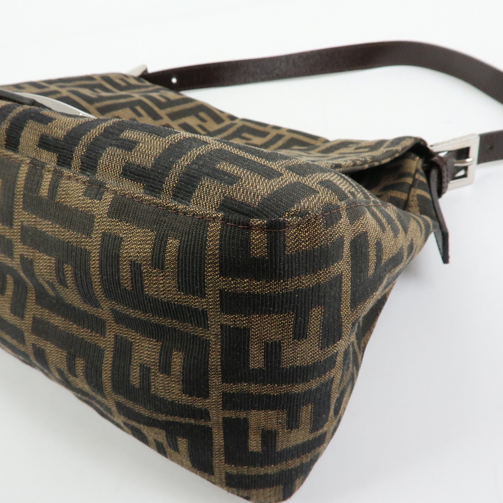 FENDI Mamma Baguette Zucca Canvas Leather Shoulder Bag Brown 26325