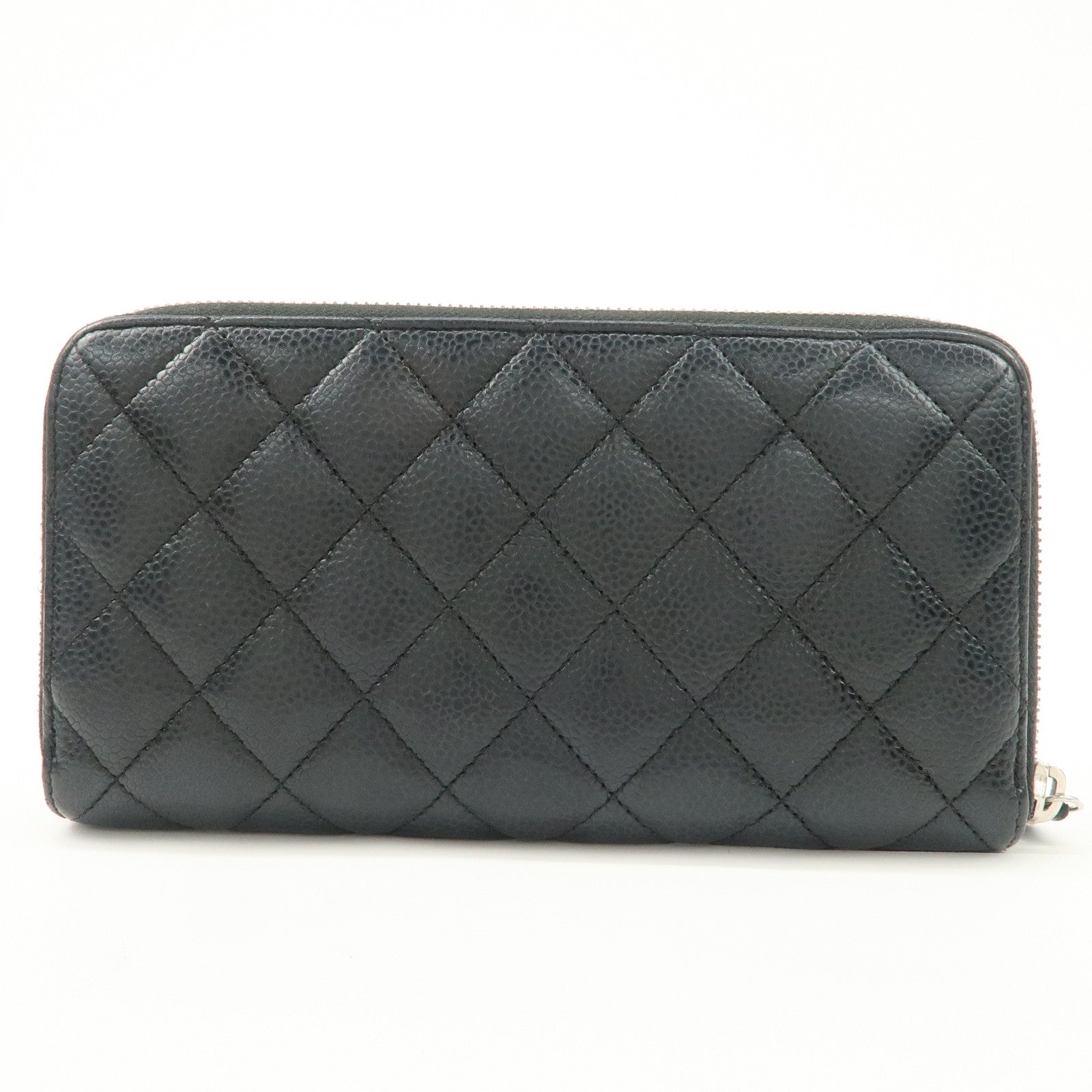 CHANEL COCO Mark Matelasse Caviarskin Zip Around Long Wallet A50097 Used