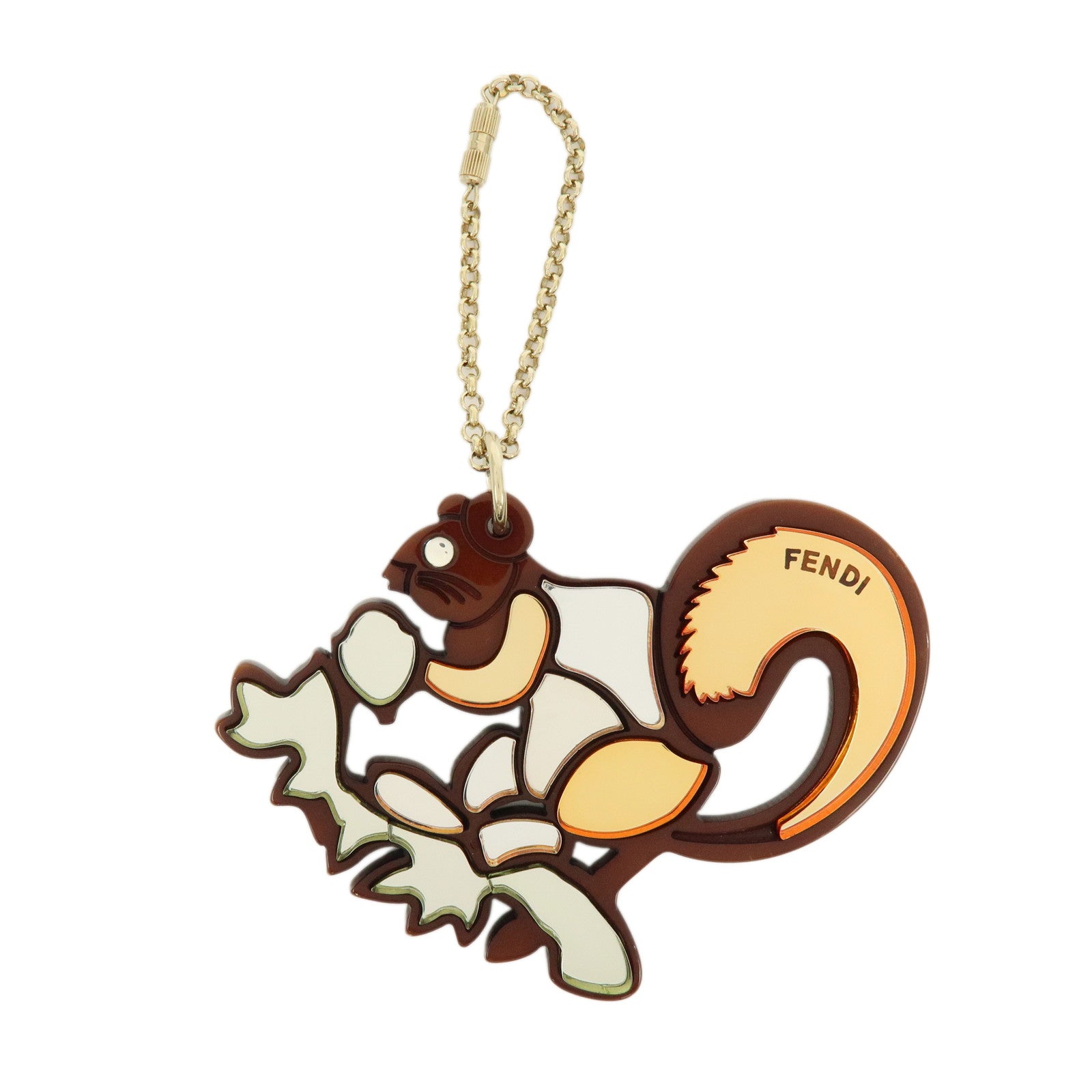 FENDI Plastic Metal Bag Charm Key Chain Squirrel Design Brown