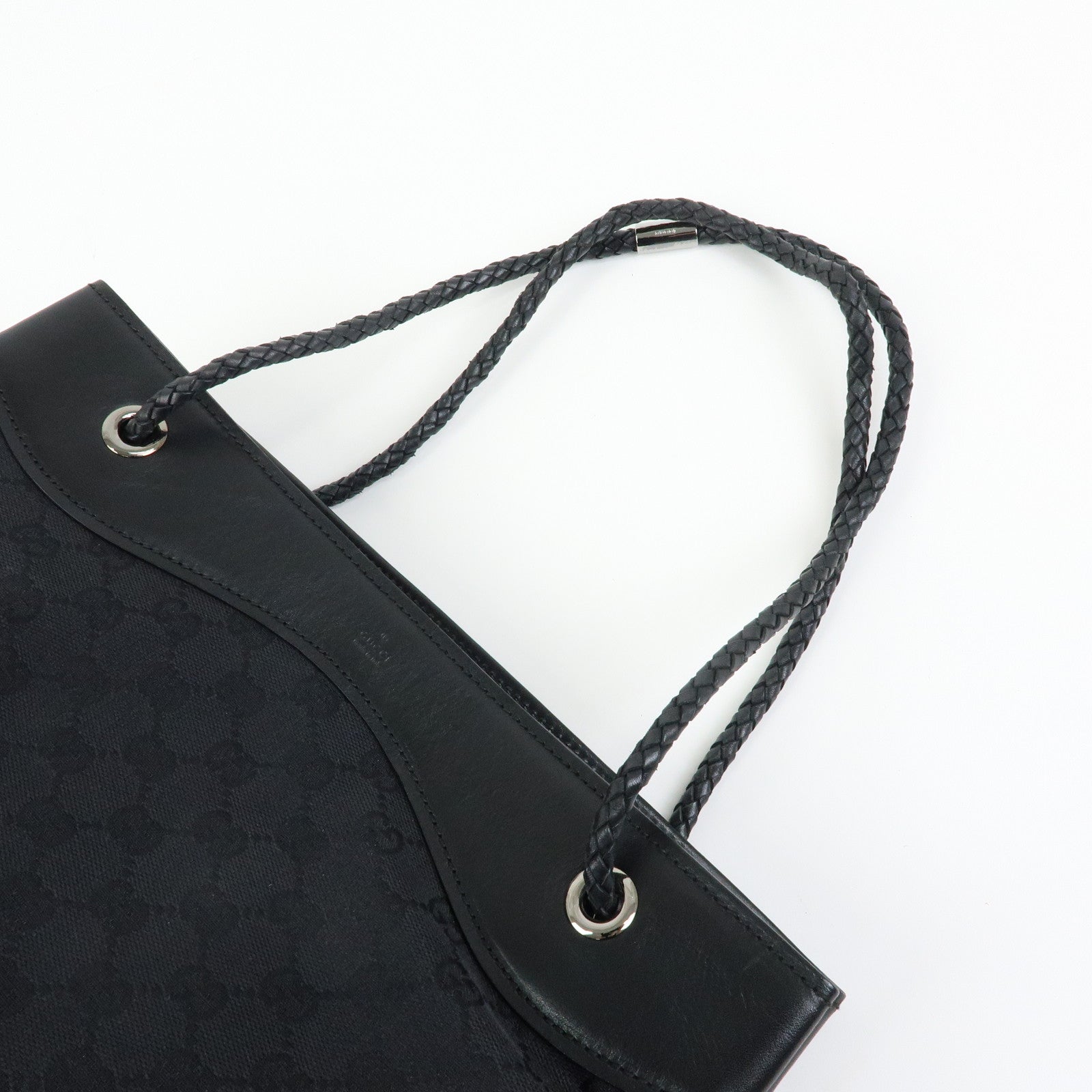 GUCCI GG Canvas Leather Shoulder Bag Tote Bag Black 109141