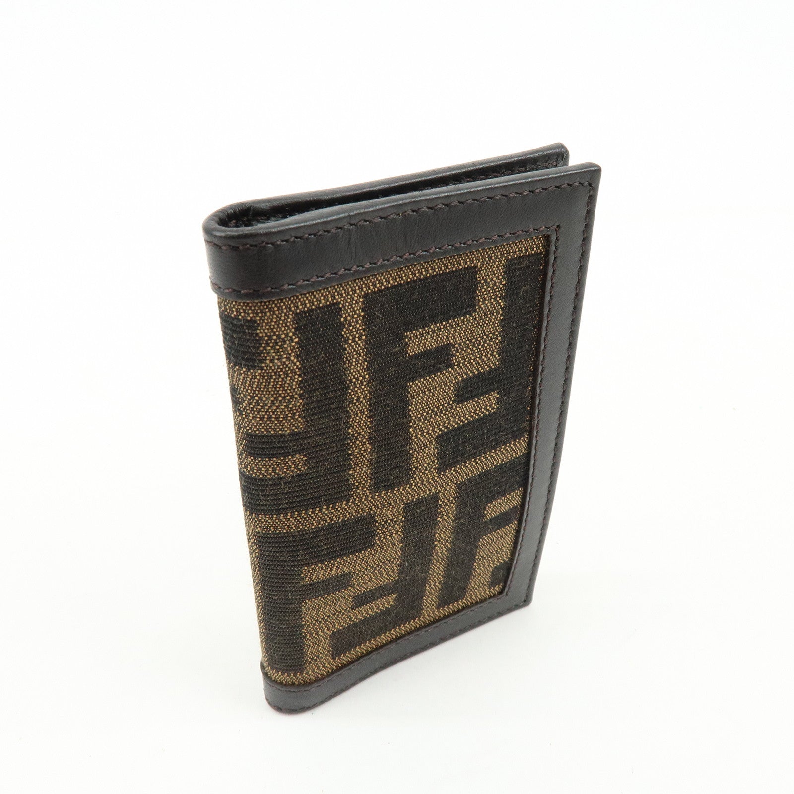 FENDI Zucca Canvas Leather Card Case Card Holder Brown Black 7M0168
