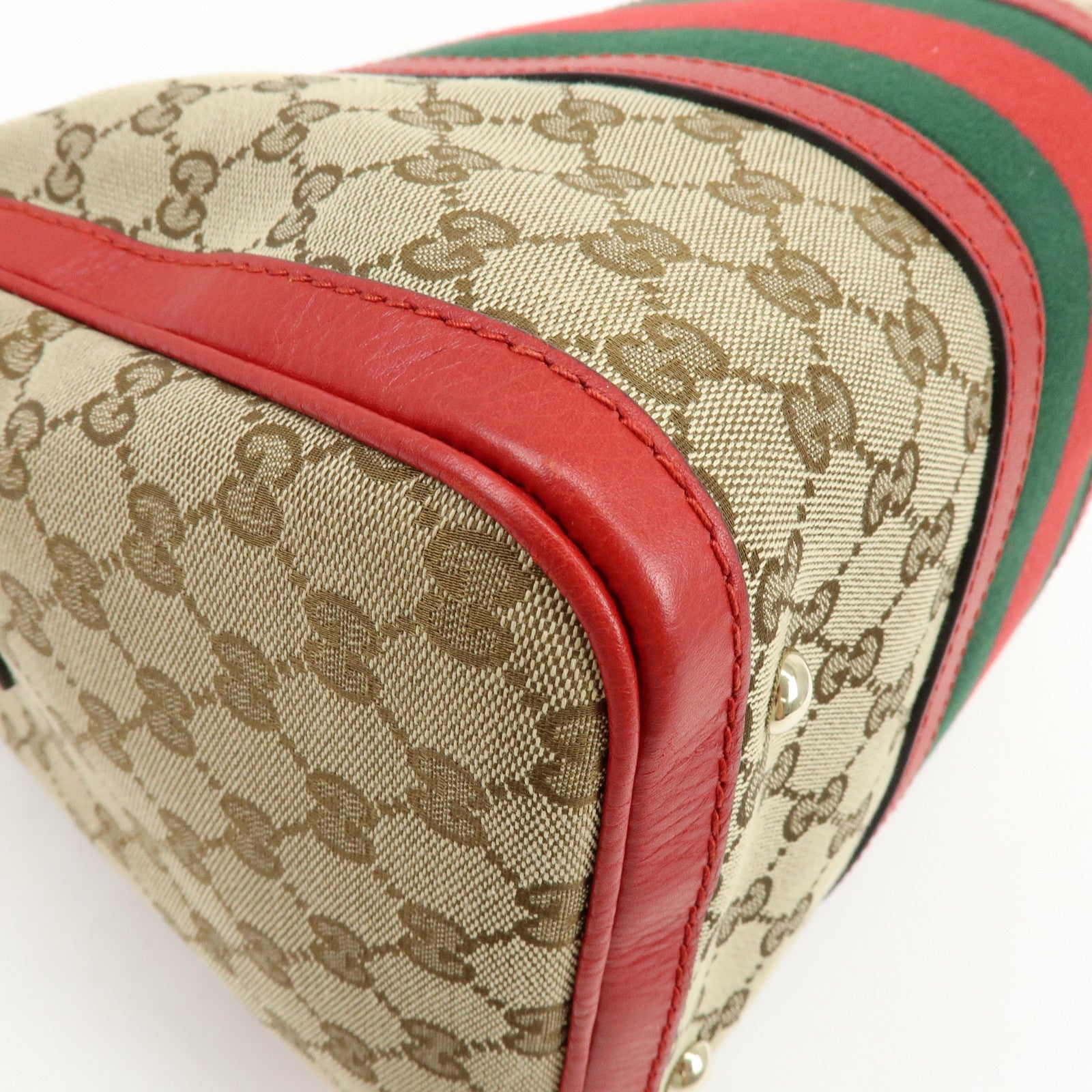 GUCCI Sherry GG Canvas Leather 2Way Bag Boston Bag Beige Red 247205