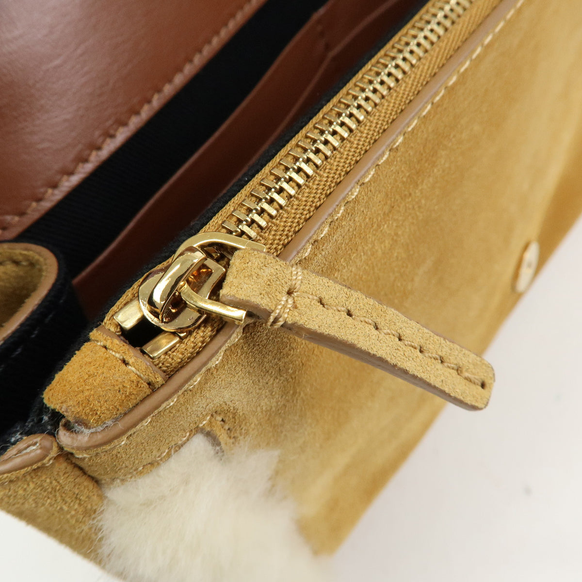VERSACE Meduca Suede Fur 2Way Bag Hand Shoulder Bag Beige