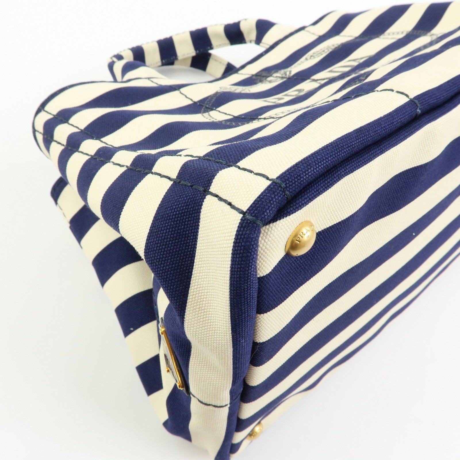 PRADA Canapa Canvas 2Way Bag Hand Bag Stripe Blue White B2642B