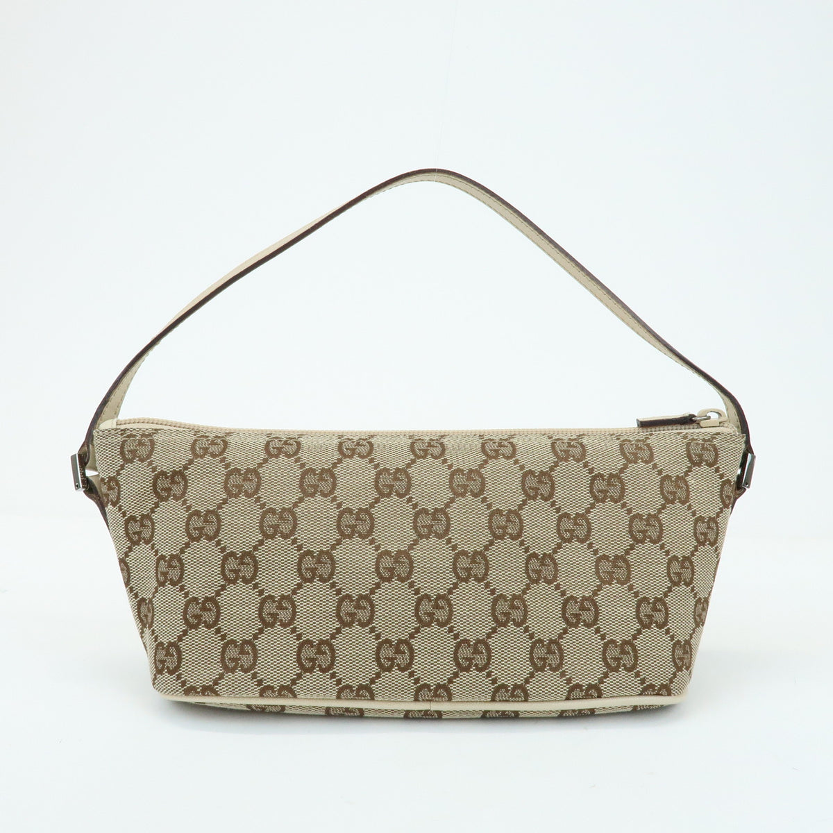GUCCI Boat Bag GG Canvas Leather Hand Bag Accessory Pouch Beige 07198