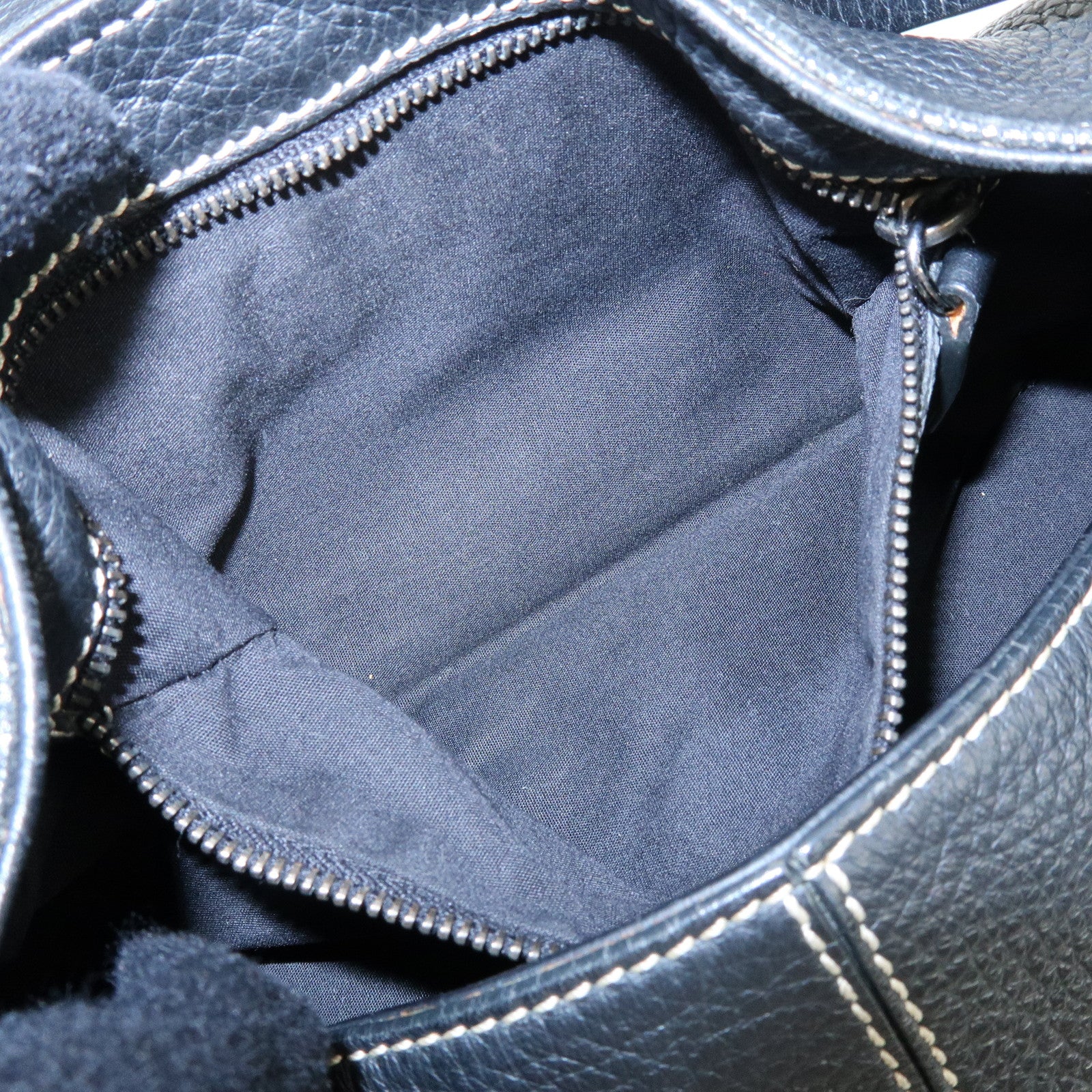 TOD'S Leather Stitched Buckle Hand Bag Shoulder Bag Black