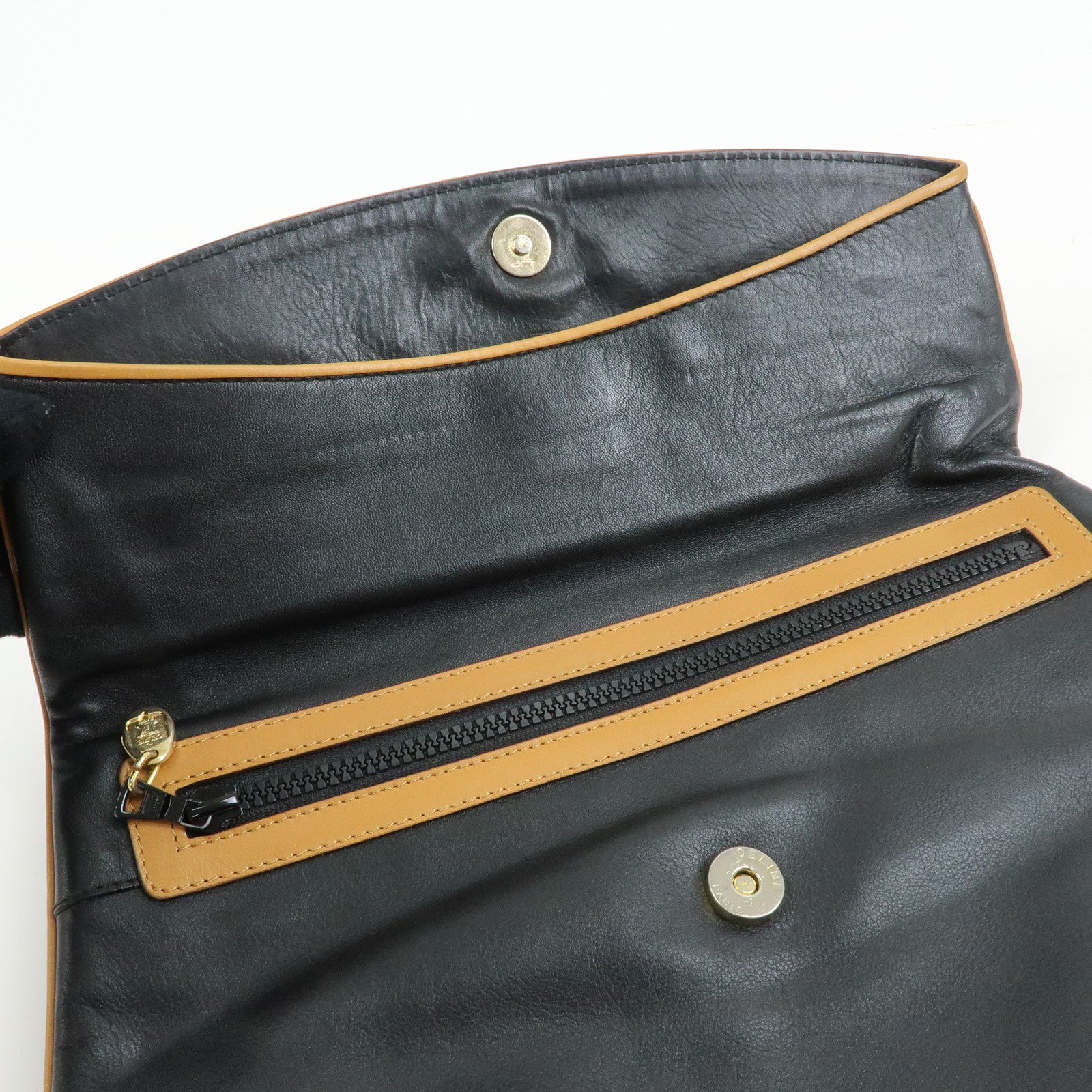 CELINE Macadam Leather Clutch Bag Flat Pouch Black