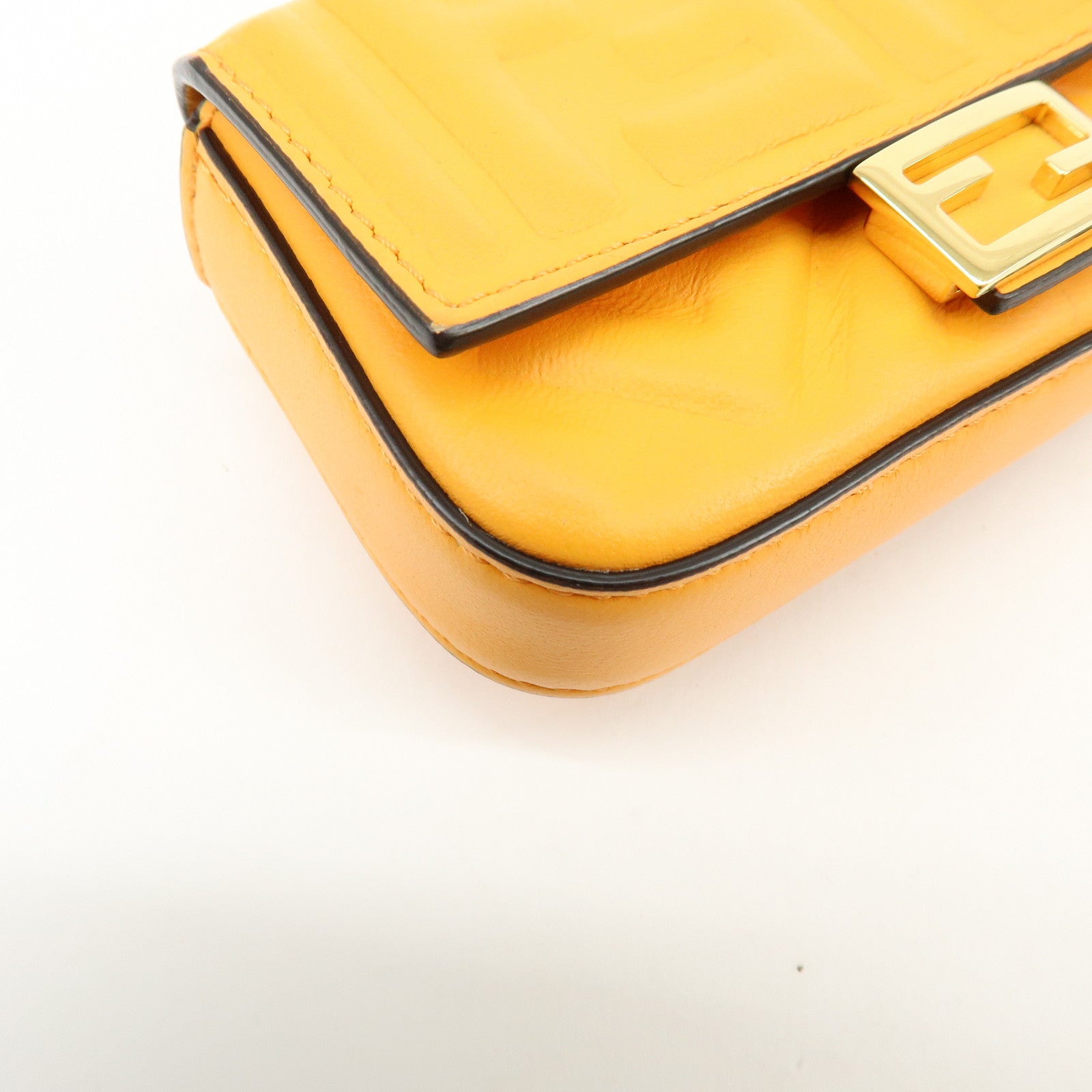 FENDI Nappa Leather Nano Baguette Charm Shoulder Bag Orange 7AR844