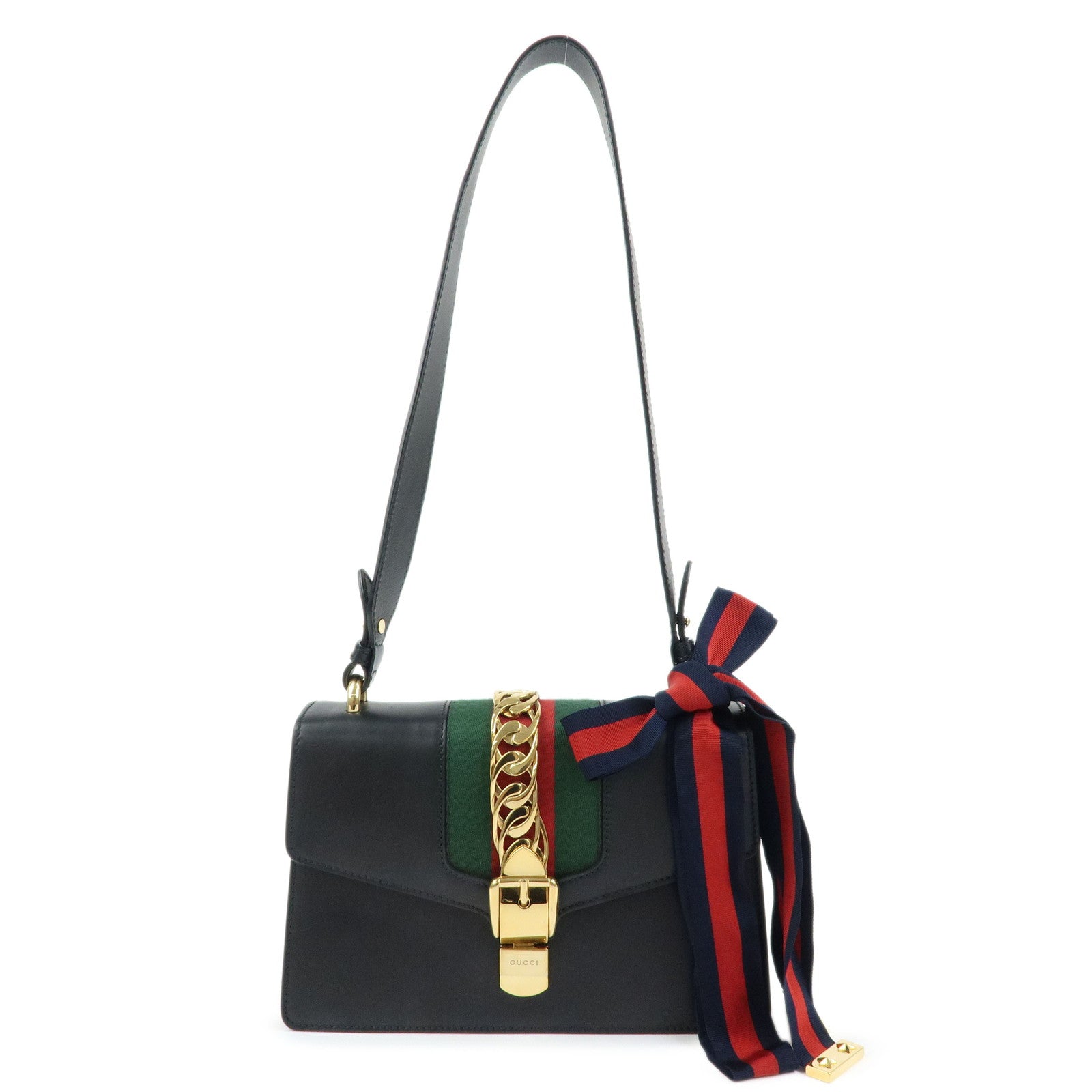 Gucci Sylvie Sherry Leather Shoulder Bag Crossbody Bag Black 421882