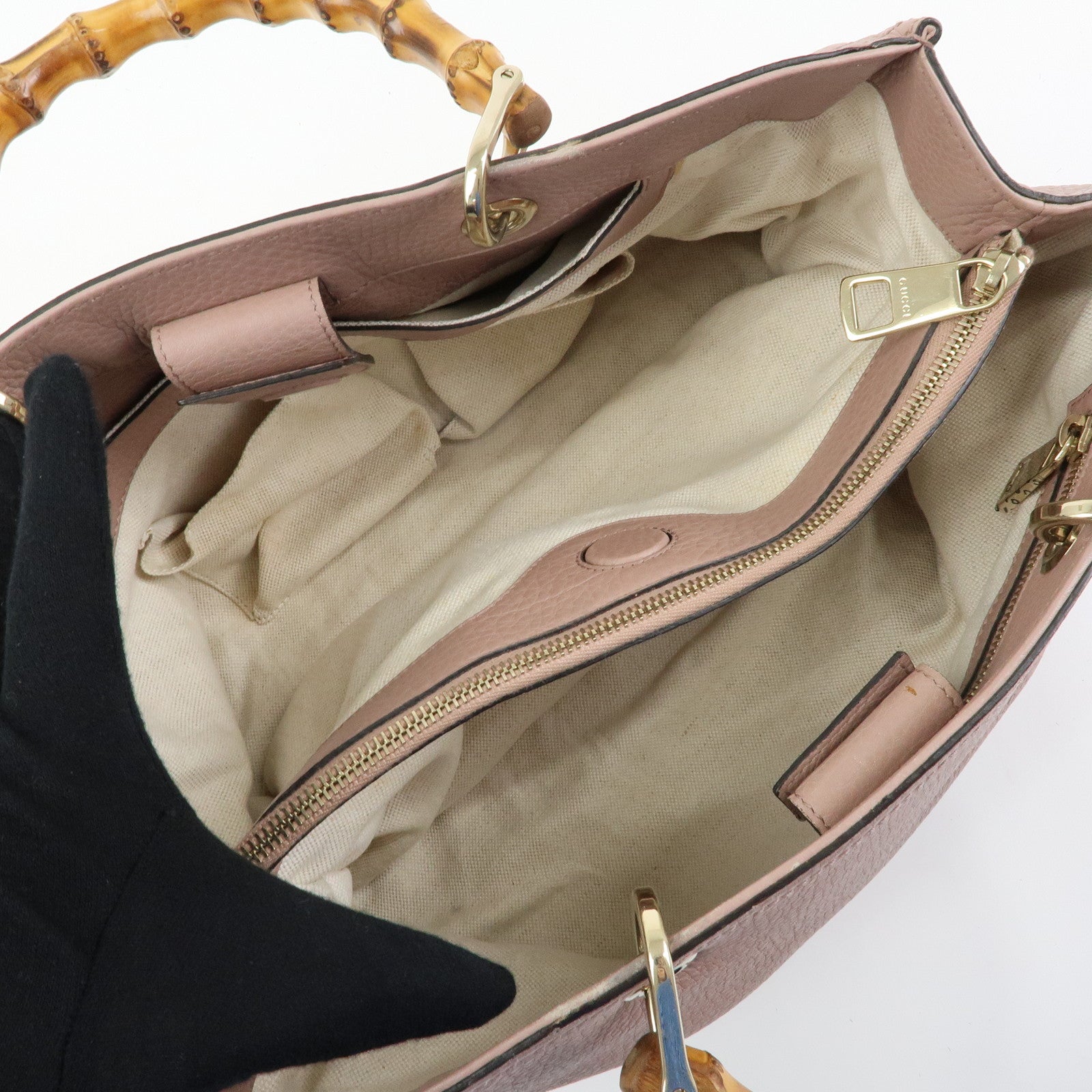 GUCCI Bamboo Shopper Medium 2Way Bag Shoulder Bag Pink Beige 323660
