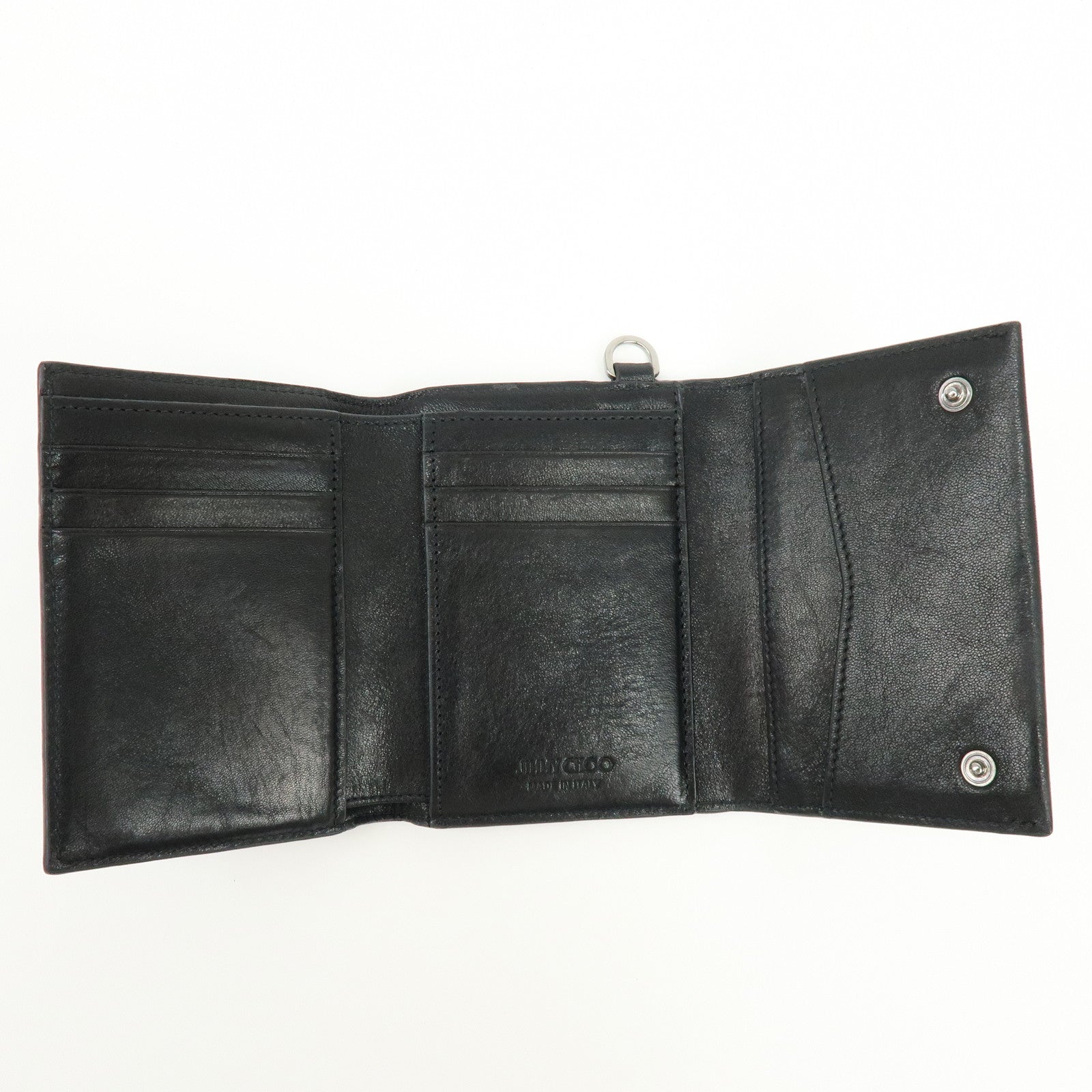 Jimmy Choo Leather Tri-fold Chain Wallet Studs Stars Black