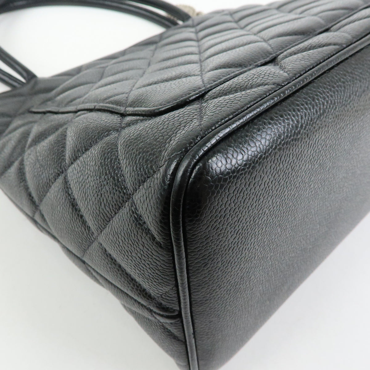 CHANEL Medallion Matelasse COCO Mark Caviarskin Tote Bag Black A01804