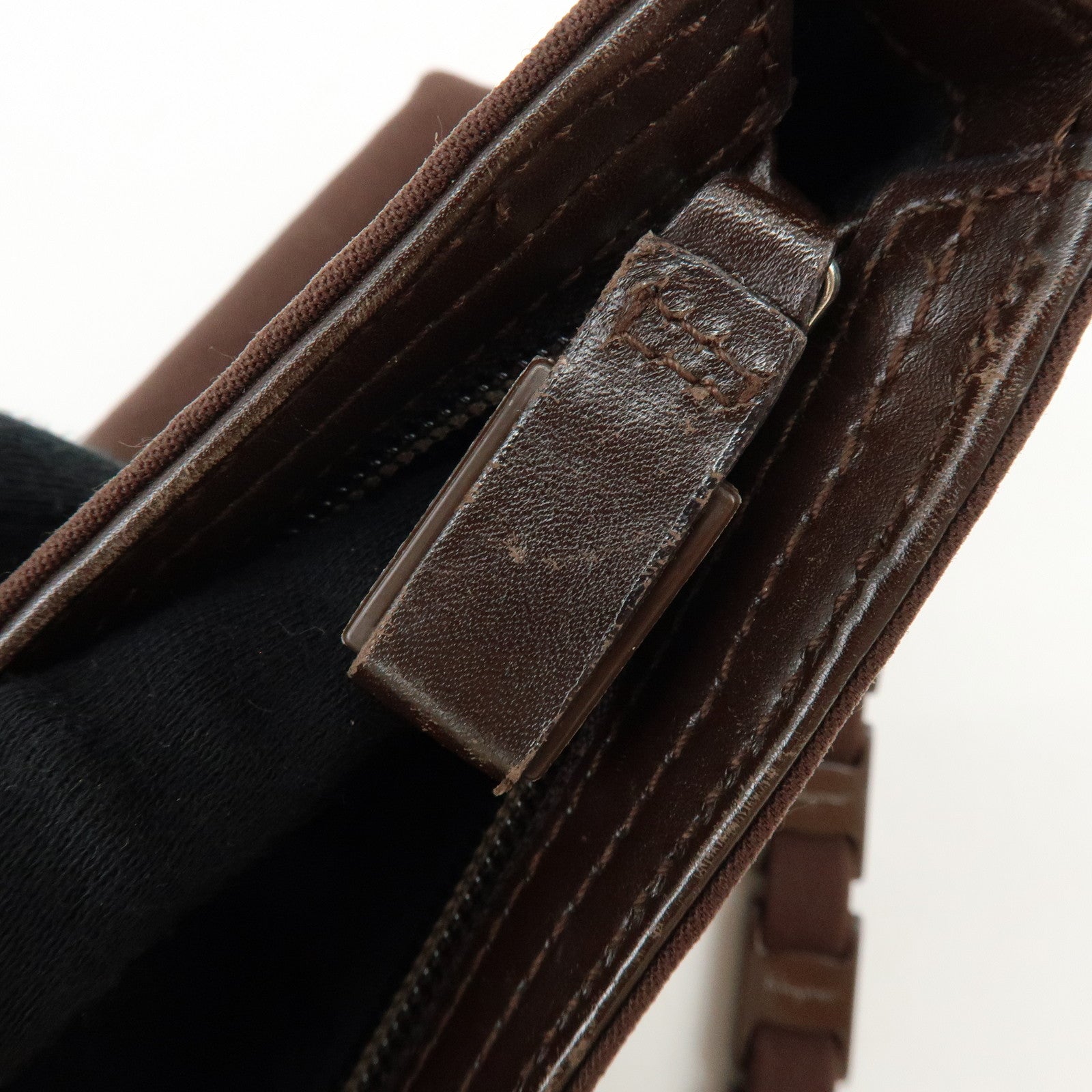 Ferragamo Varra Nylon Leather Chain Shoulder Bag Hand Bag Brown
