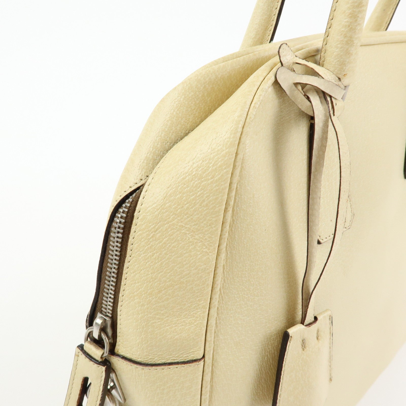 Prada Triangle Logo Leather Hand Bag Dome Bag Beige B11209