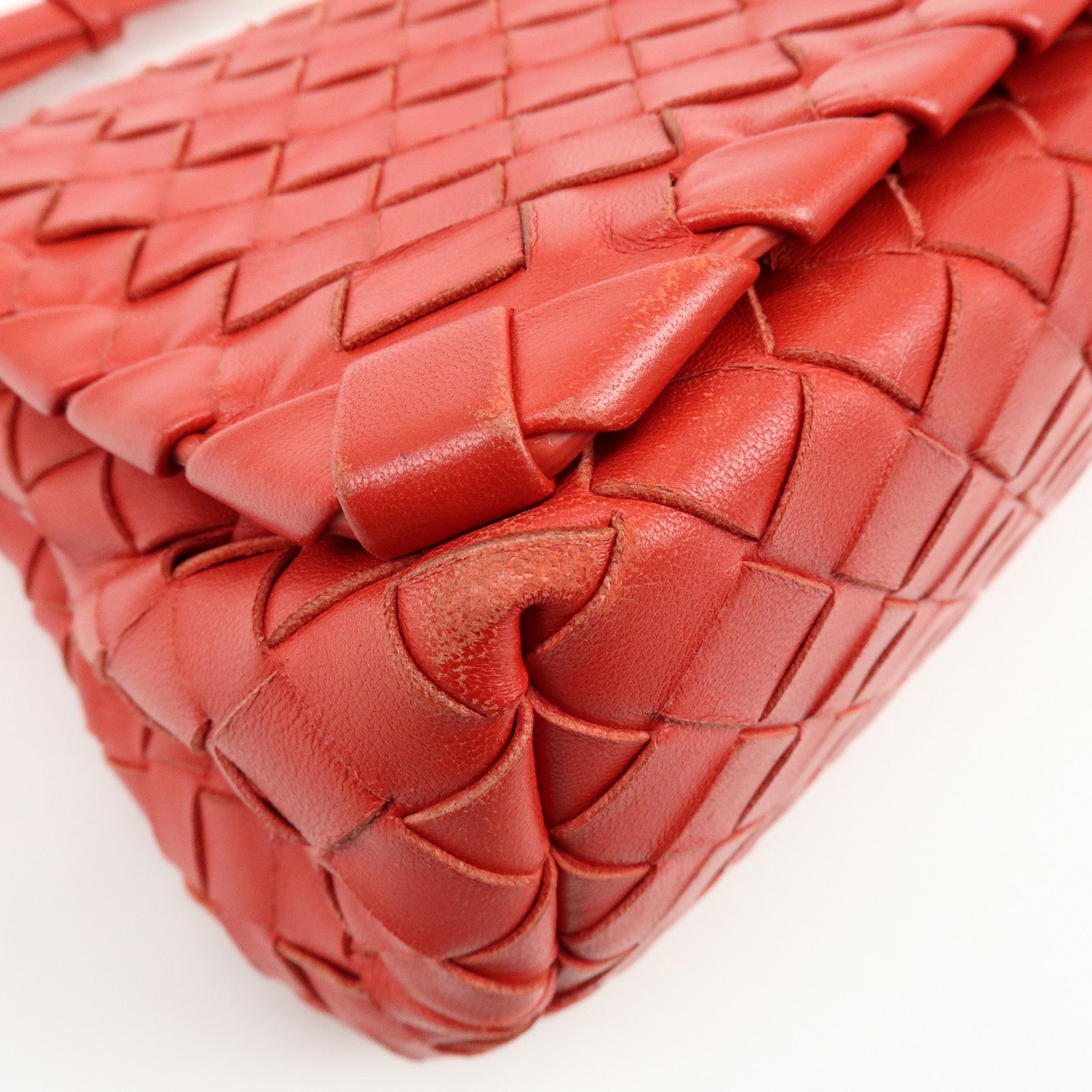 BOTTEGA VENETA Intrecciato Leather Shoulder Bag Crossbody Bag Red