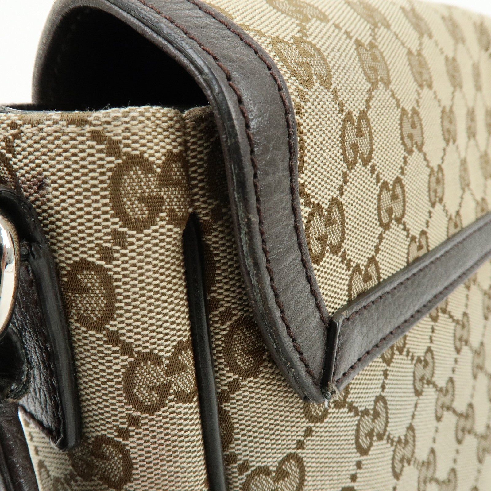 GUCCI GG Canvas Leather Shoulder Bag Crossbody Bag Beige Brown 449171