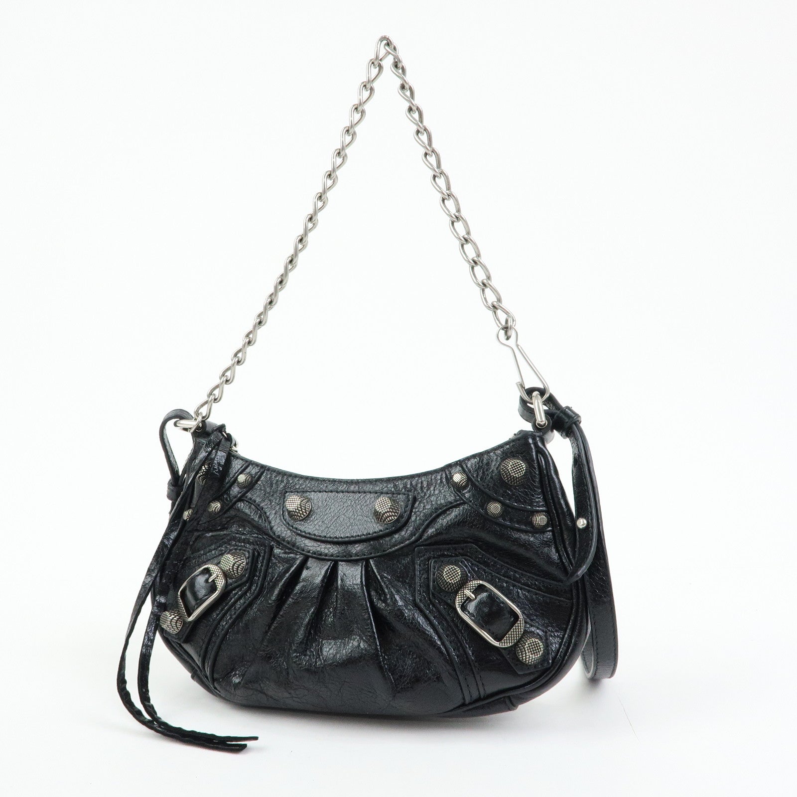 BALENCIAGA Le Cagole Mini Leather Chain Shoulder Bag Black 695814