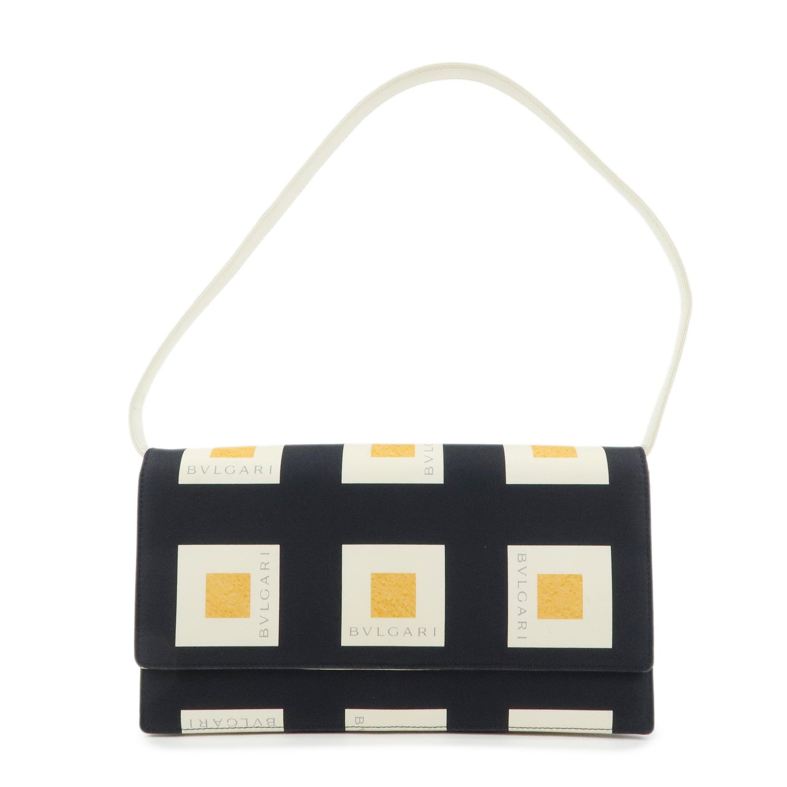 BVLGARI Logo Canvas Leather 2Way Shoulder Bag Geometric Square Pattern