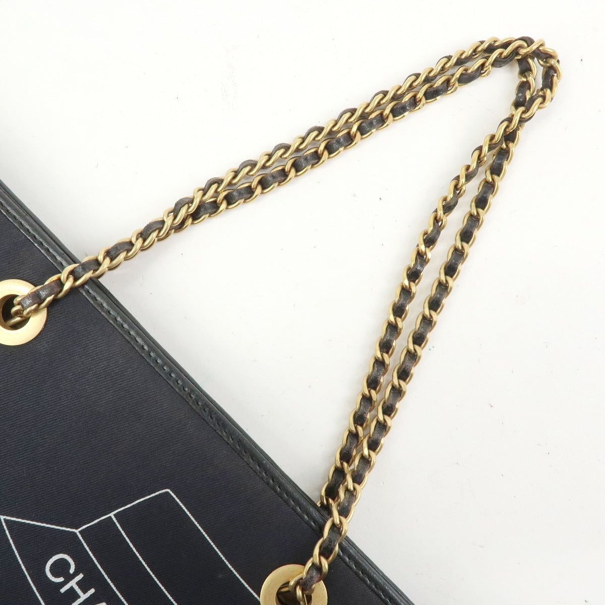 CHANEL Icon Line Canvas Leather Tote Bag Hand Bag Black