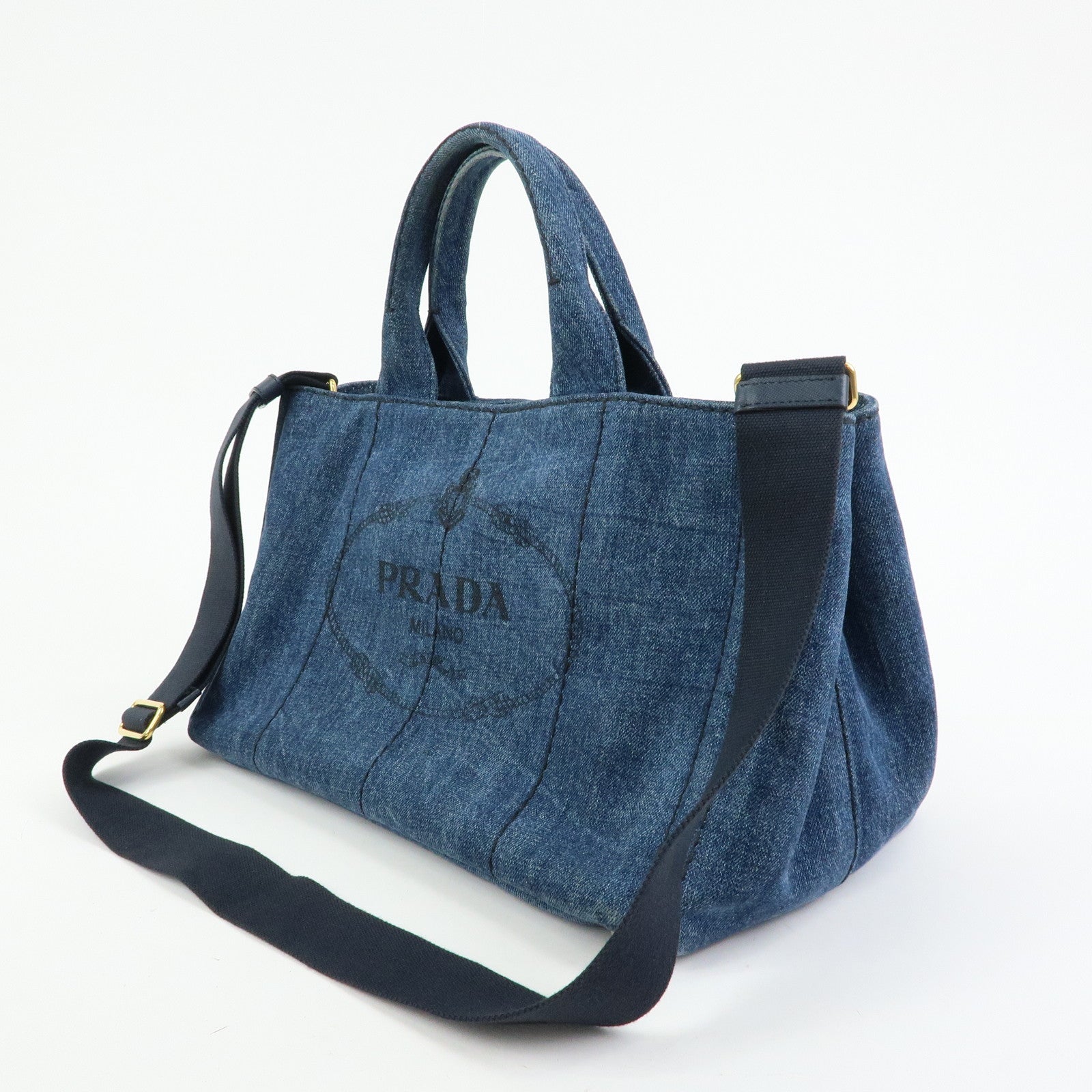 PRADA Canapa Triangle Logo Canvas 2Way Hand Bag Shoulder Bag Denim