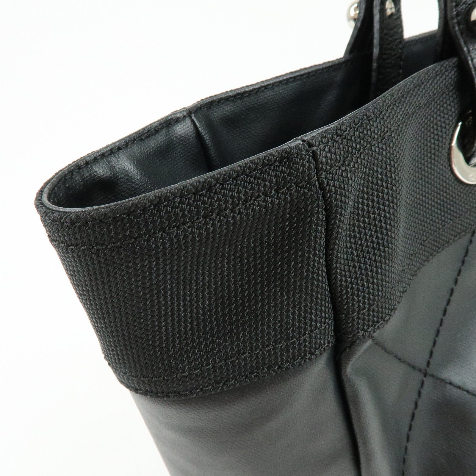 CHANEL Paris Biarritz COCO Mark Leather Canvas Tote Bag Black A34209