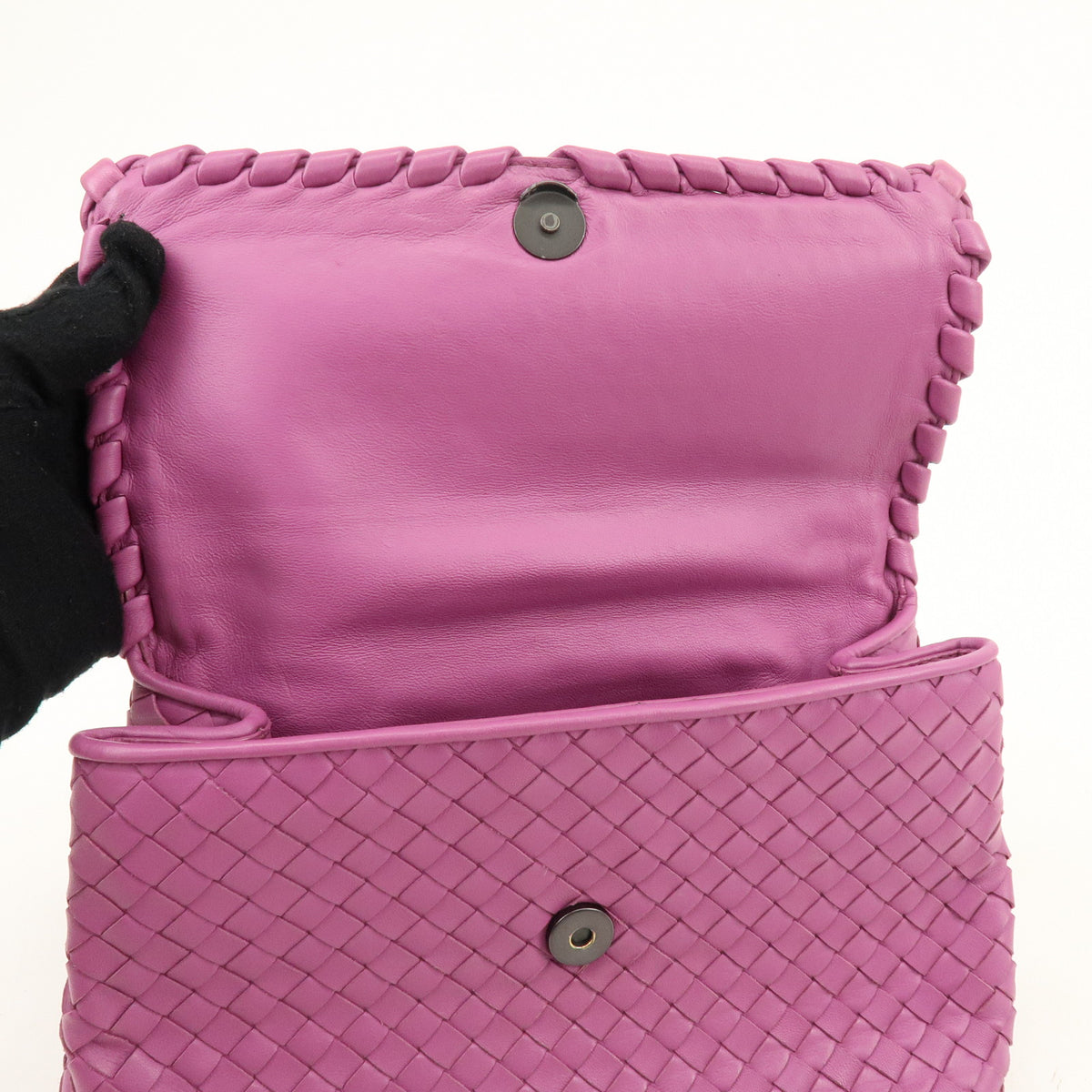 BOTTEGA VENETA Intrecciato Leather Chain Shoulder Bag Purple