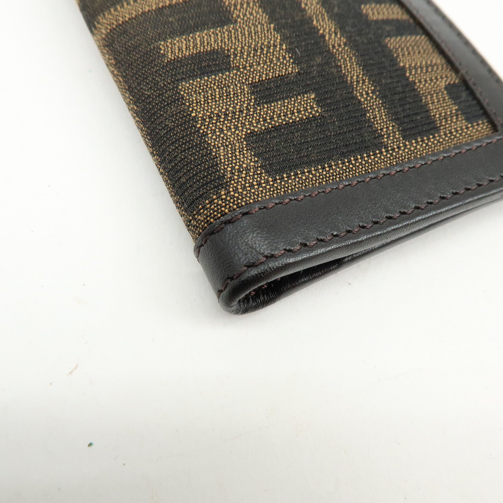 FENDI Zucca Canvas Leather Card Case Card Holder Brown Black 7M0168