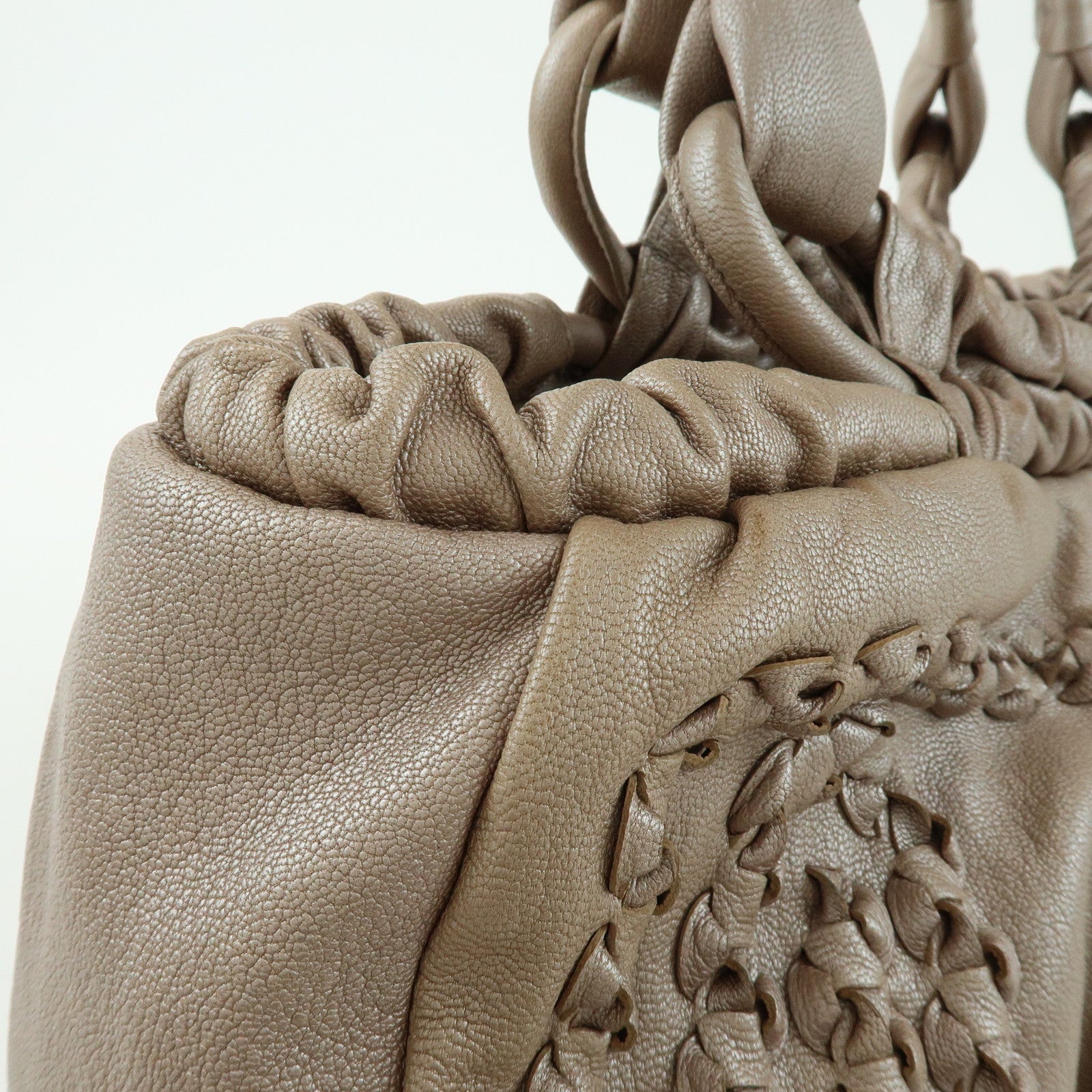 Ferragamo Gancini Leather Hand Bag Shoulder Bag Braid Pink Beige