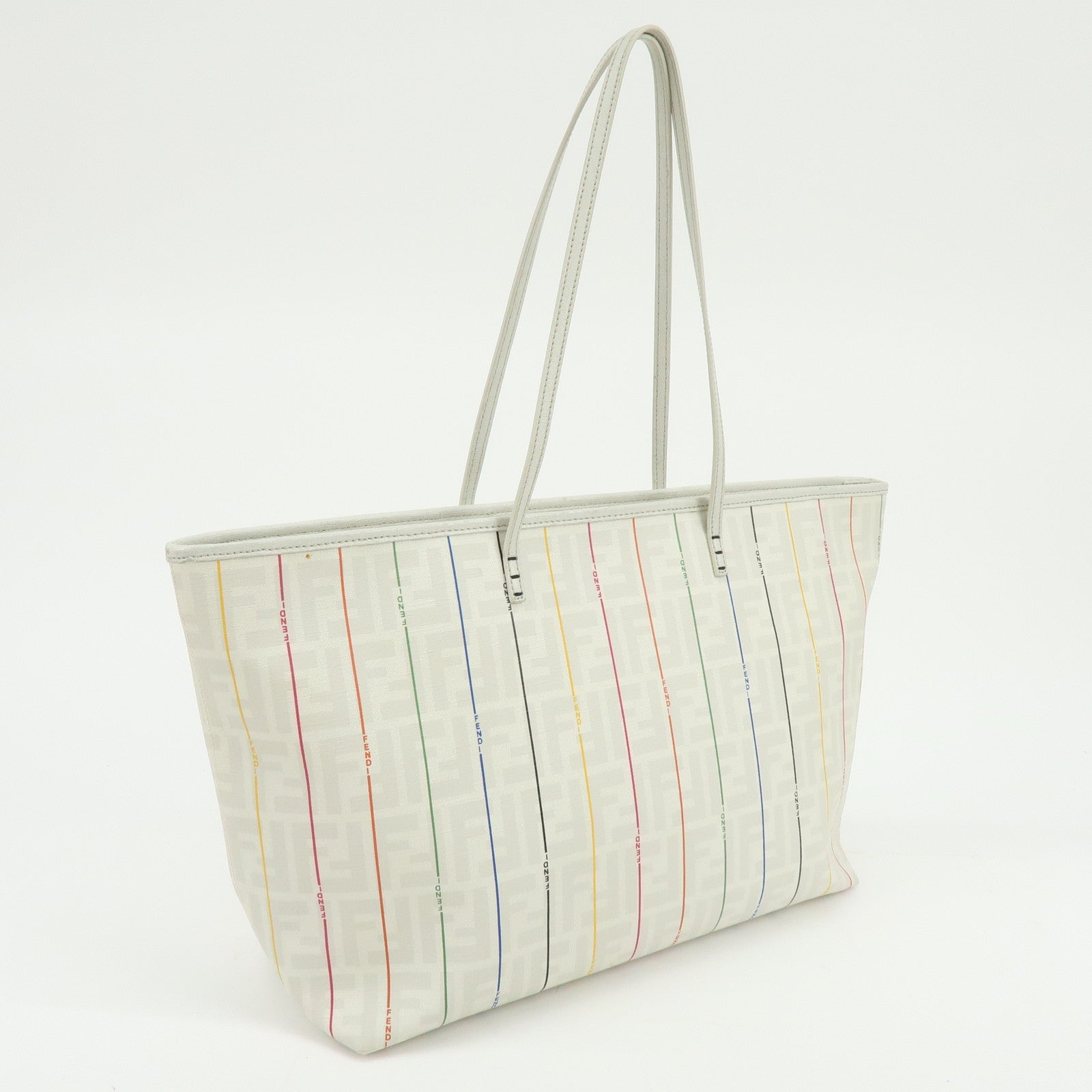 FENDI Zucca PVC Leather Tote Bag Shoulder Bag White Multicolor 8BH185