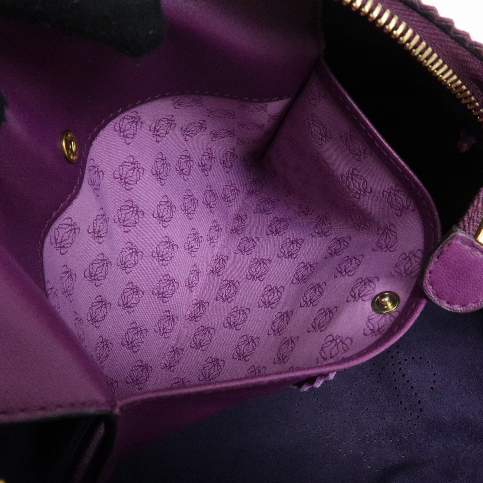 LOEWE Anagram Nappa Leather Shoulder Bag Hand Bag Brown Purple