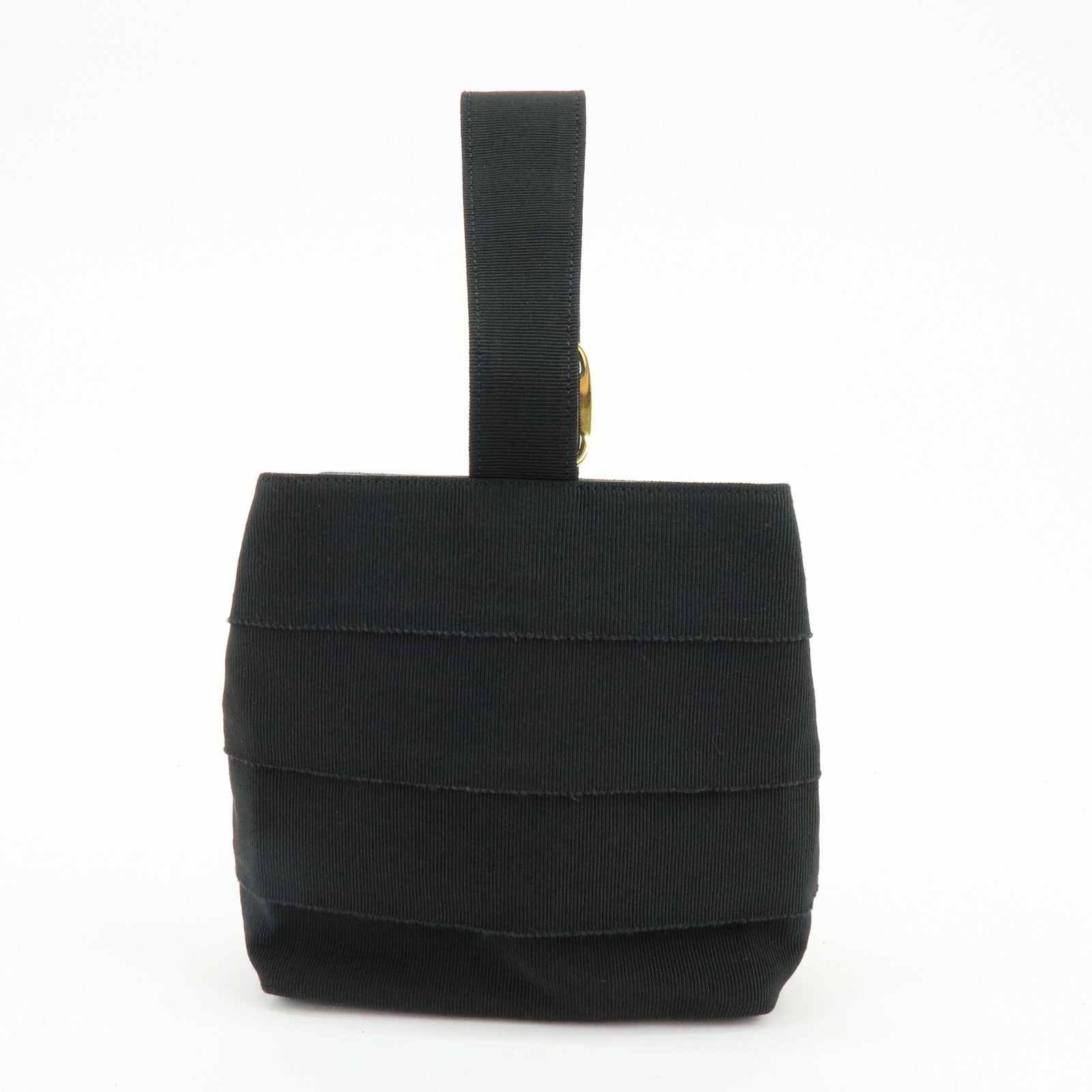 Ferragamo Vara Canvas Leather Tiered Hand Bag Pouch Black