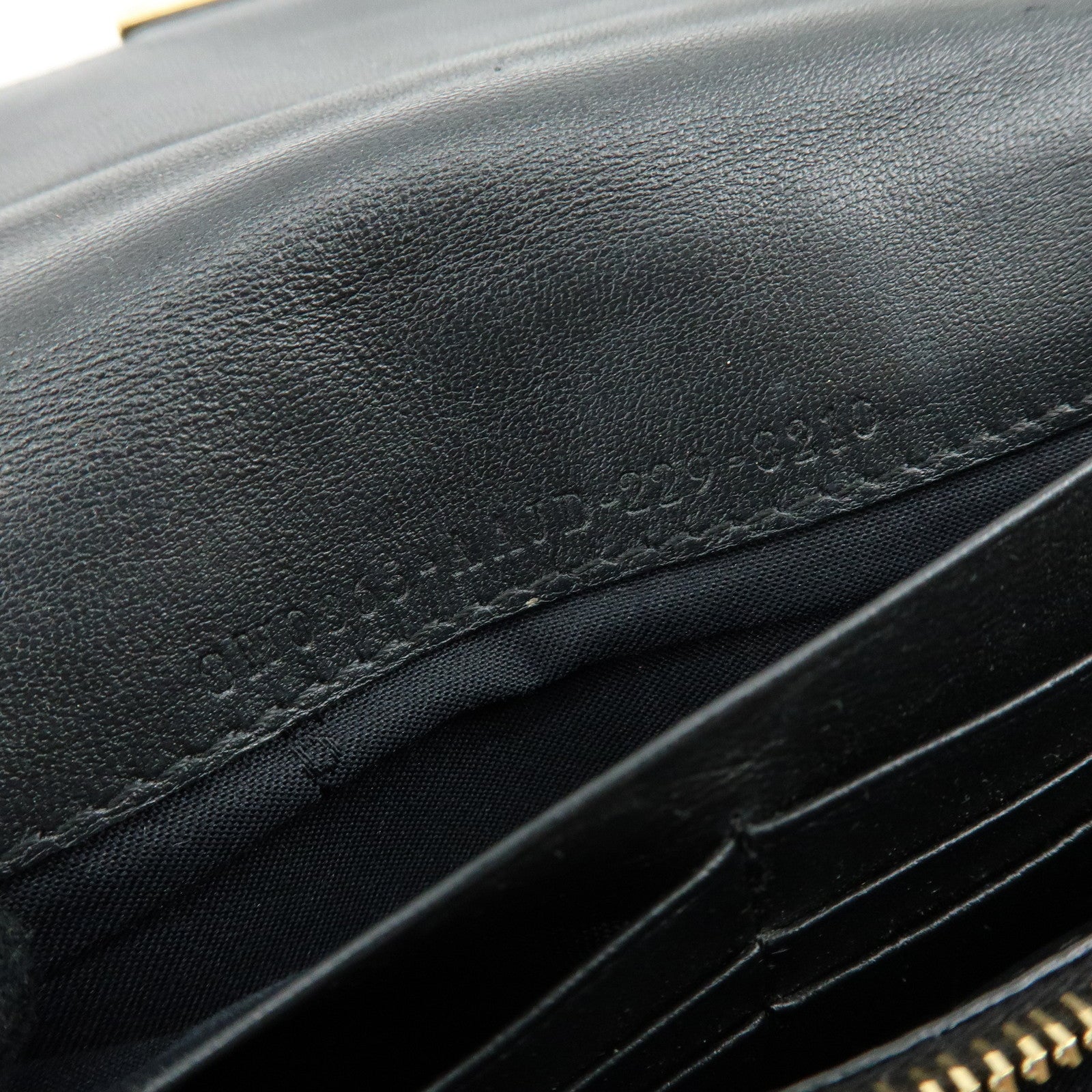 FENDI Baguette Zucca Embossed Leather Chain Long Wallet Black 8M0365