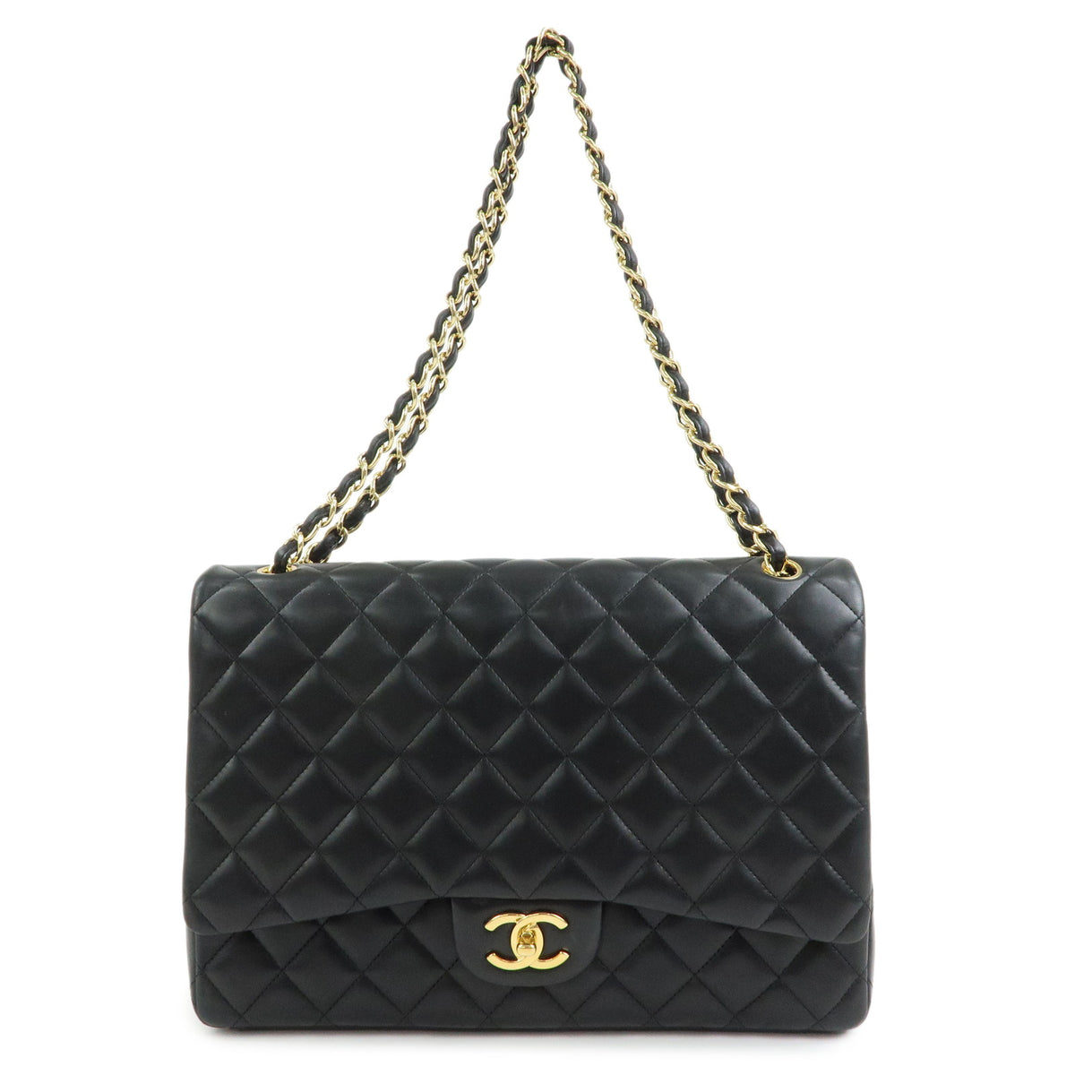 CHANEL Jumbo Matelasse 34 Lamb Skin Chain Shoulder Bag Black A01094