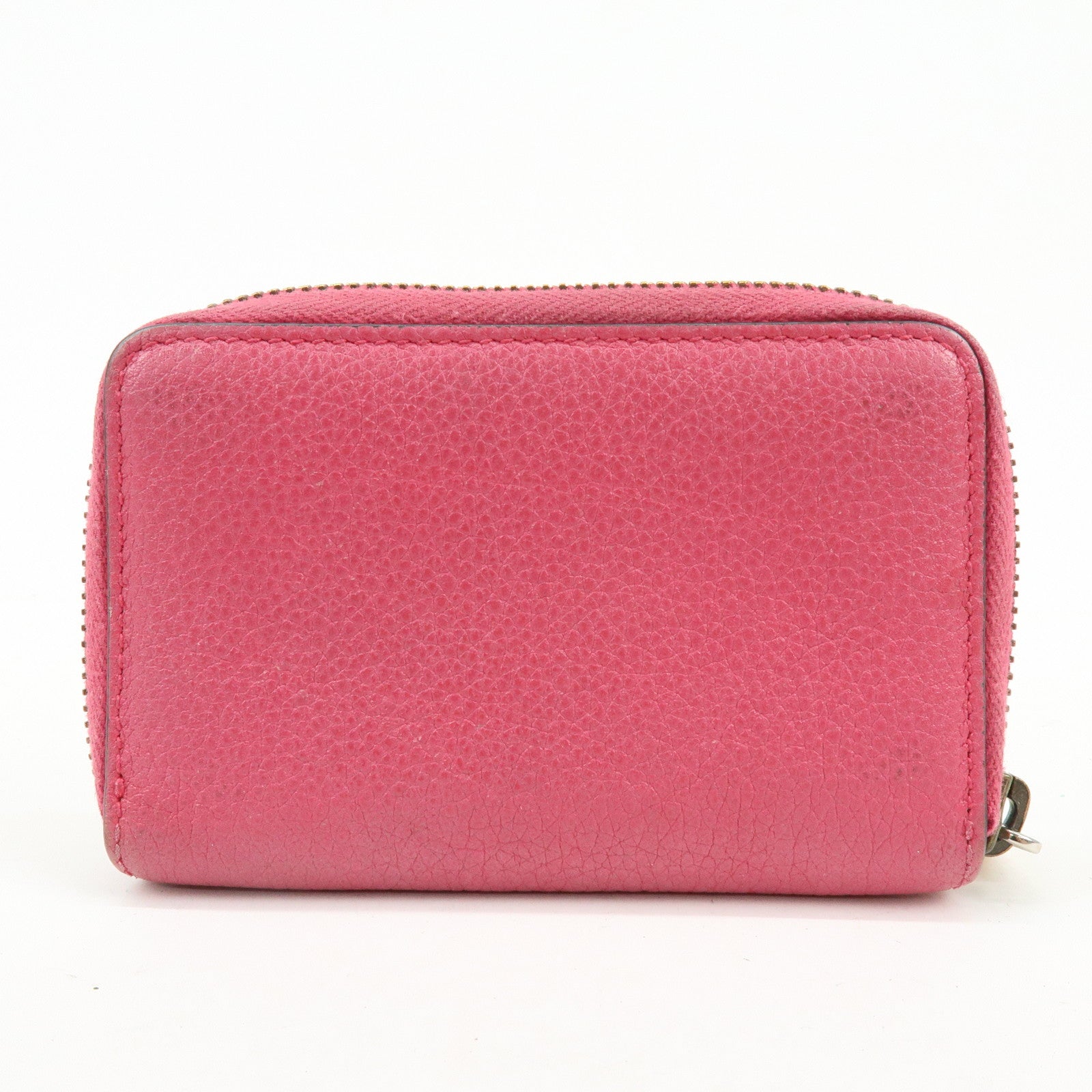 GUCCI Interlocking G Sherry Leather Round Zipper Coin Case Pink 496319
