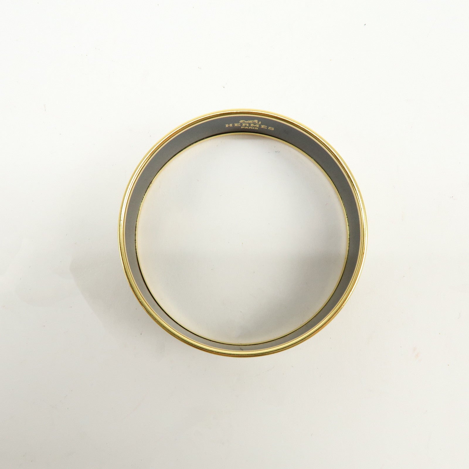 HERMES Email GM Gold Plated Bangle Bracelet Bird White Gold