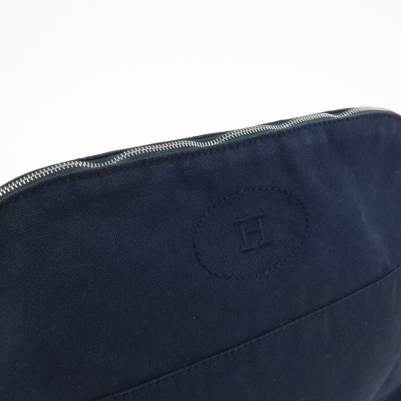HERMES Bolide Pouch GM Cotton Leather Cosmetic Pouch Navy