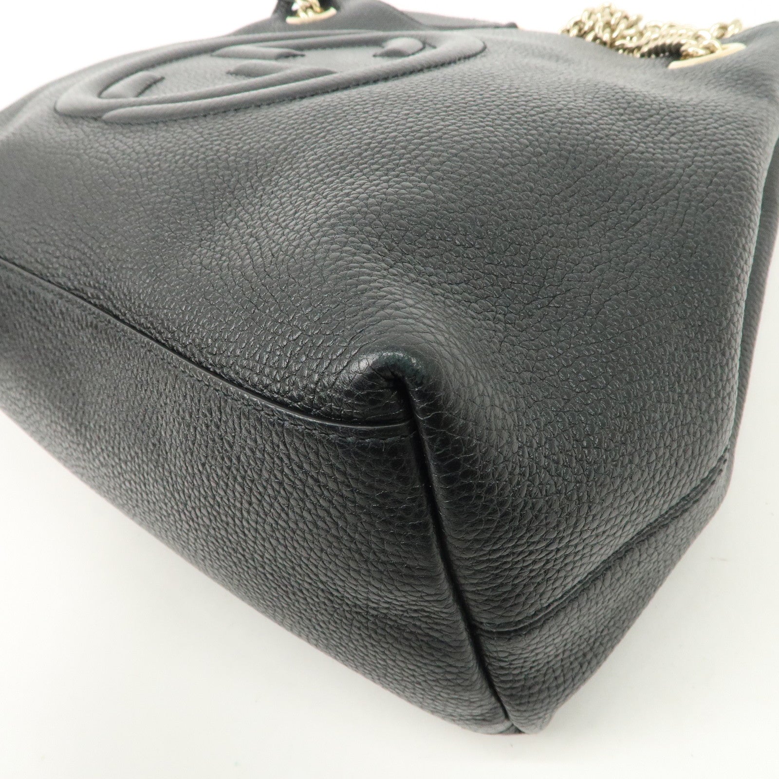 GUCCI SOHO Interlocking G Leather Chain Shoulder Bag Black 536196