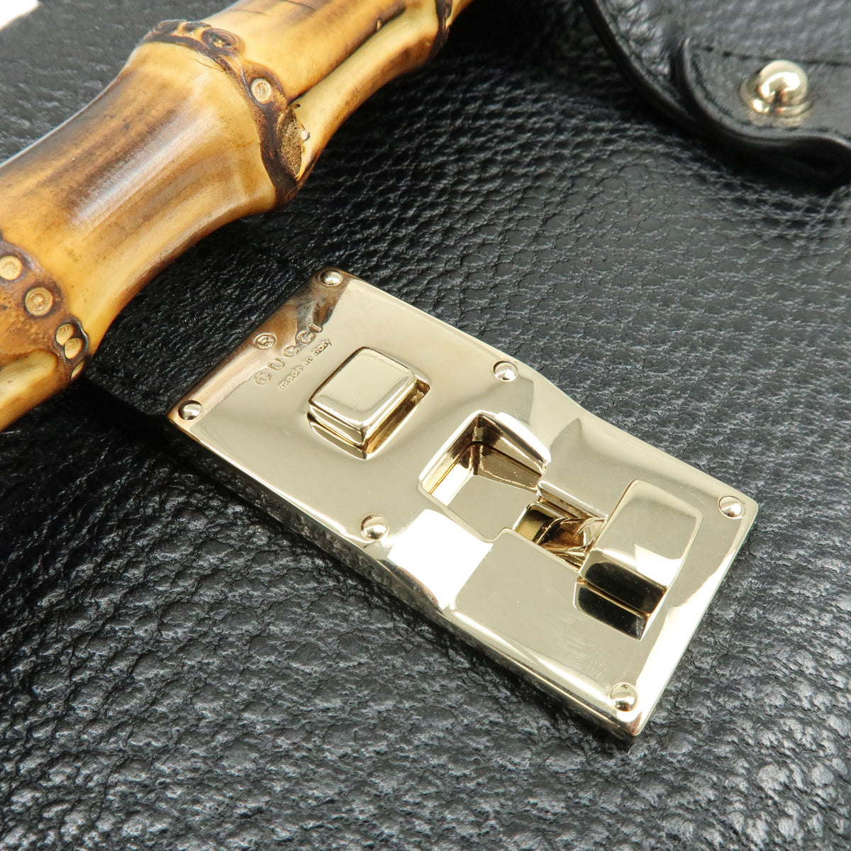 GUCCI Bamboo Leather Hand Bag Shoulder Bag Black 111713