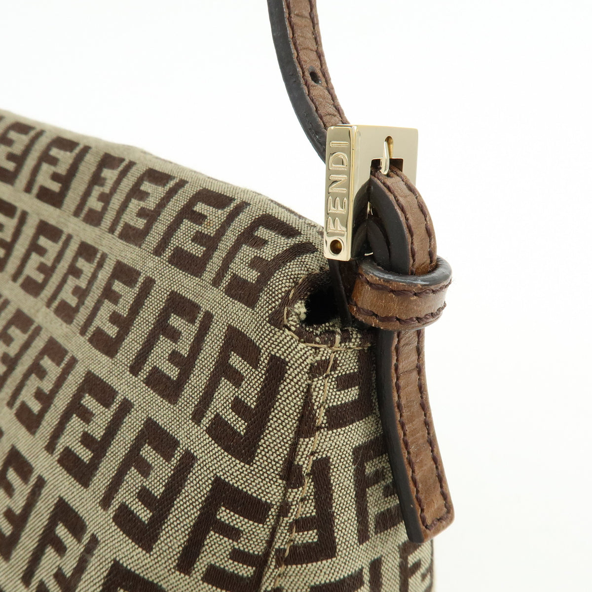 FENDI Mini Mamma Baguette Zucchino Canvas Leather Shoulder Bag 8BR180