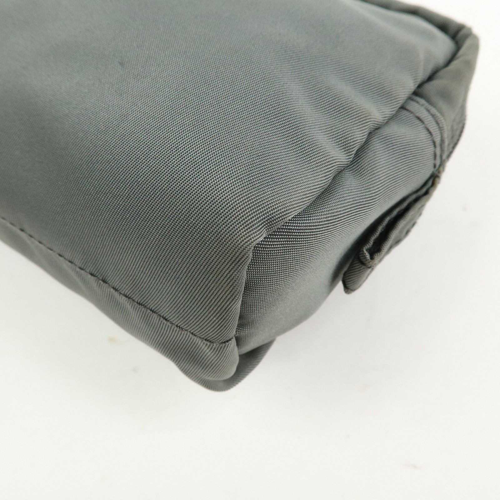 PRADA Triangle Logo Nylon Pouch Cosmetic Case Makeup Case Gray